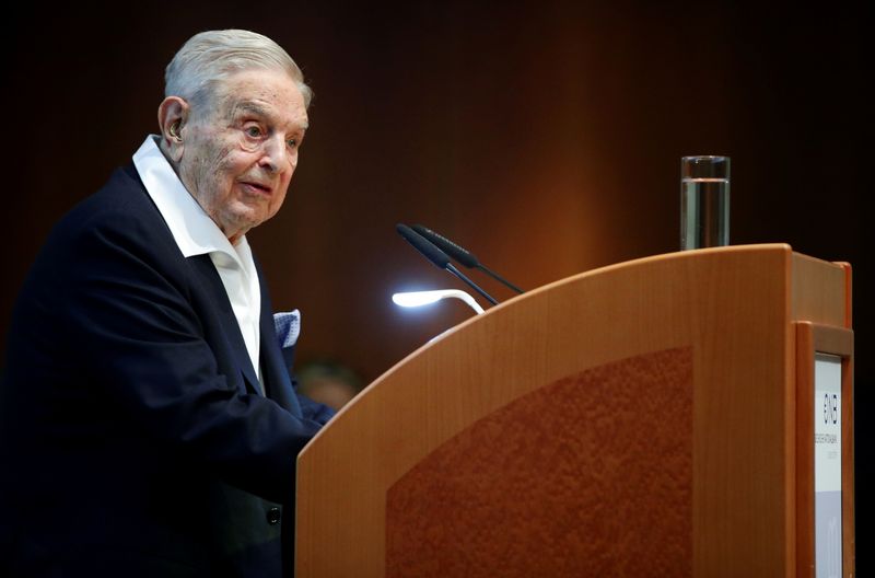 Billionaire investor George Soros speaks to the audience at the Schumpeter Award in Vienna, Austria June 21, 2019. Soros is handing control of his massive empire to his son Alexander Soros.