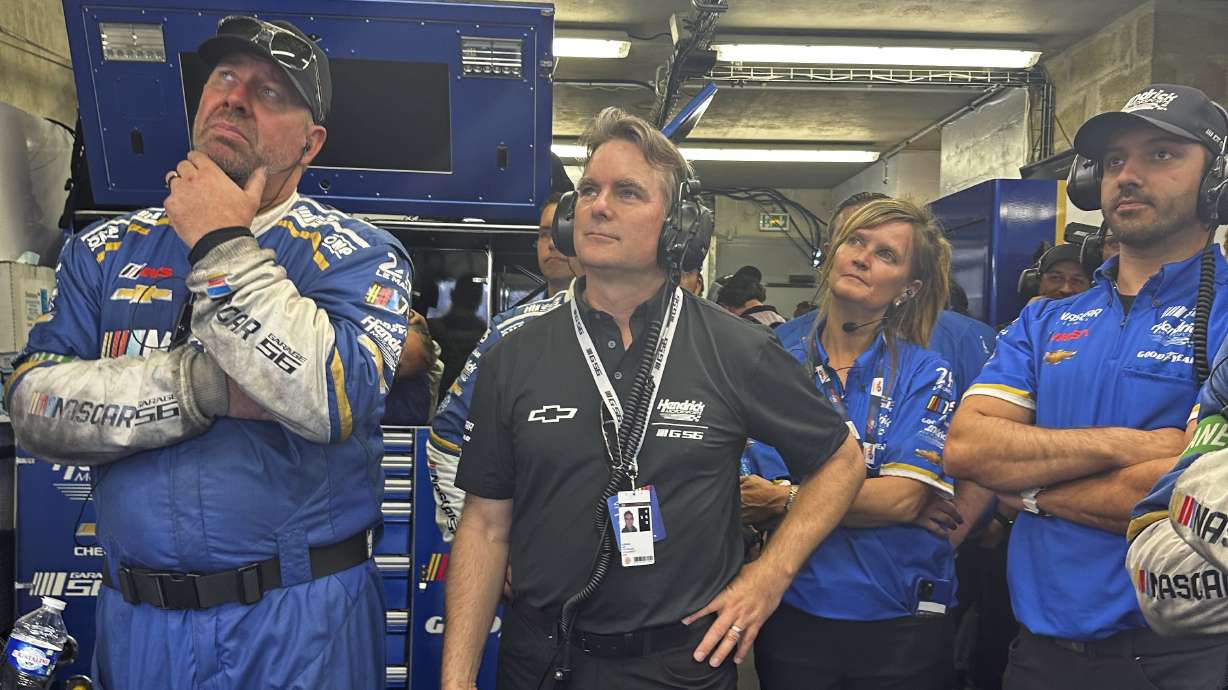 Hendrick Motorsports vice chairman Jeff Gordon watches the closing laps of the 24 Hours of Le Mans on Sunday, June 11, 2023 in Le Mans, France.