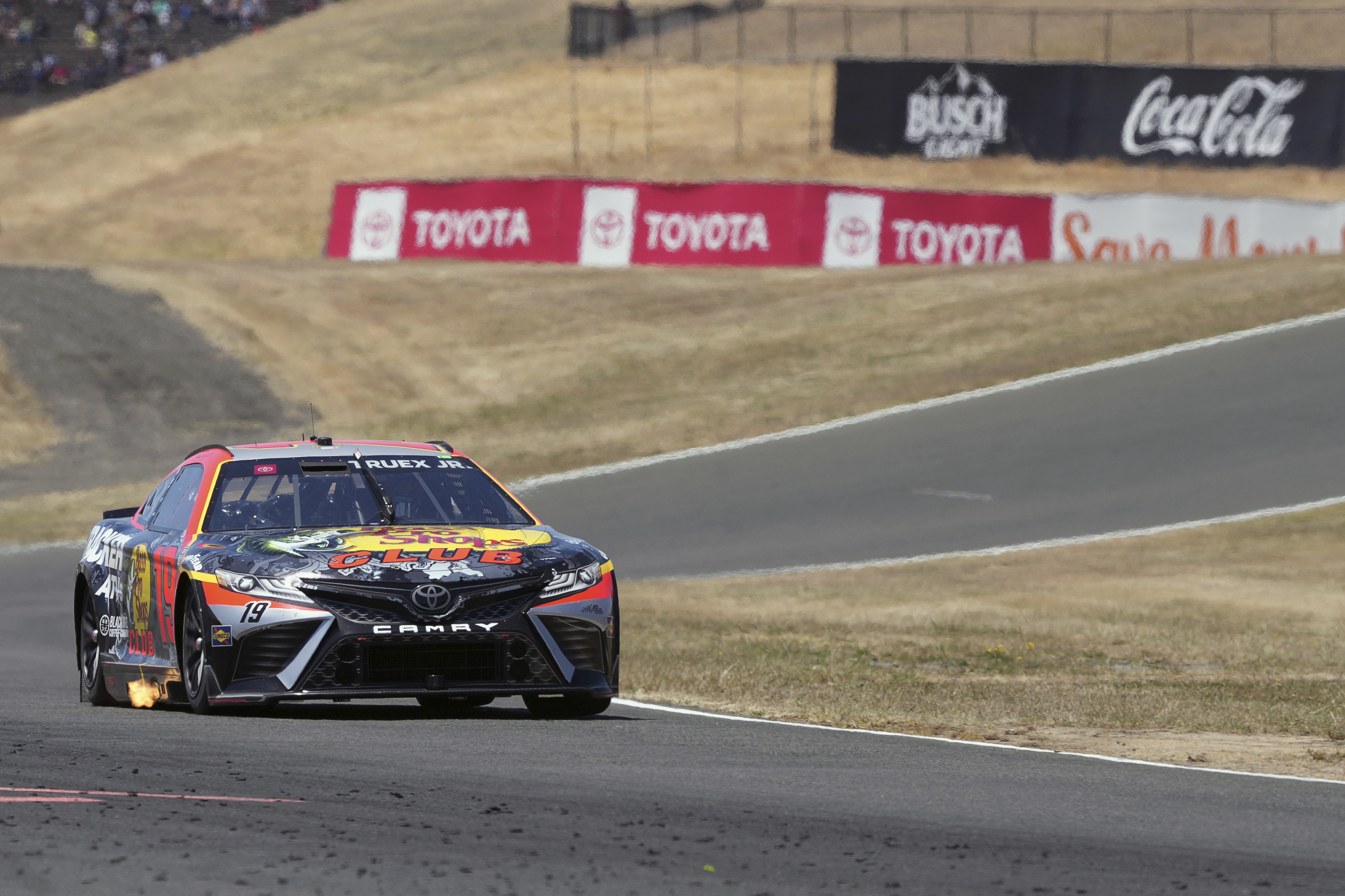 Martin Truex Jr. (19) drives during a NASCAR Cup Series auto race at Sonoma Raceway, Sunday, June 11, 2023, in Sonoma, Calif.