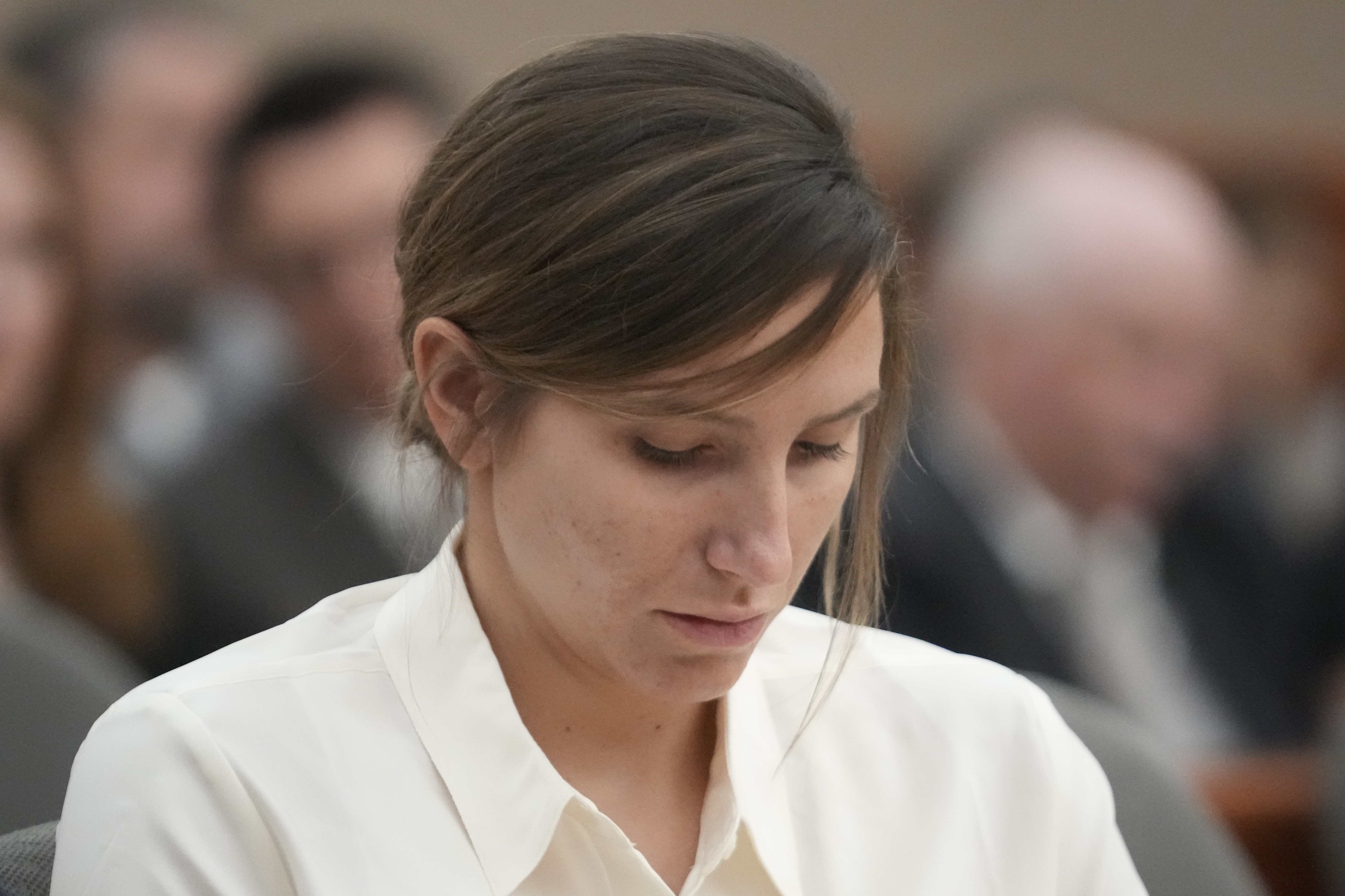 Kouri Richins, an Utah mother of three who fatally poisoned her husband then wrote a children's book about grieving, at a bail hearing on June 12, 2023. She will be sentenced Wednesday after a jury found her guilty of aggravated murder.