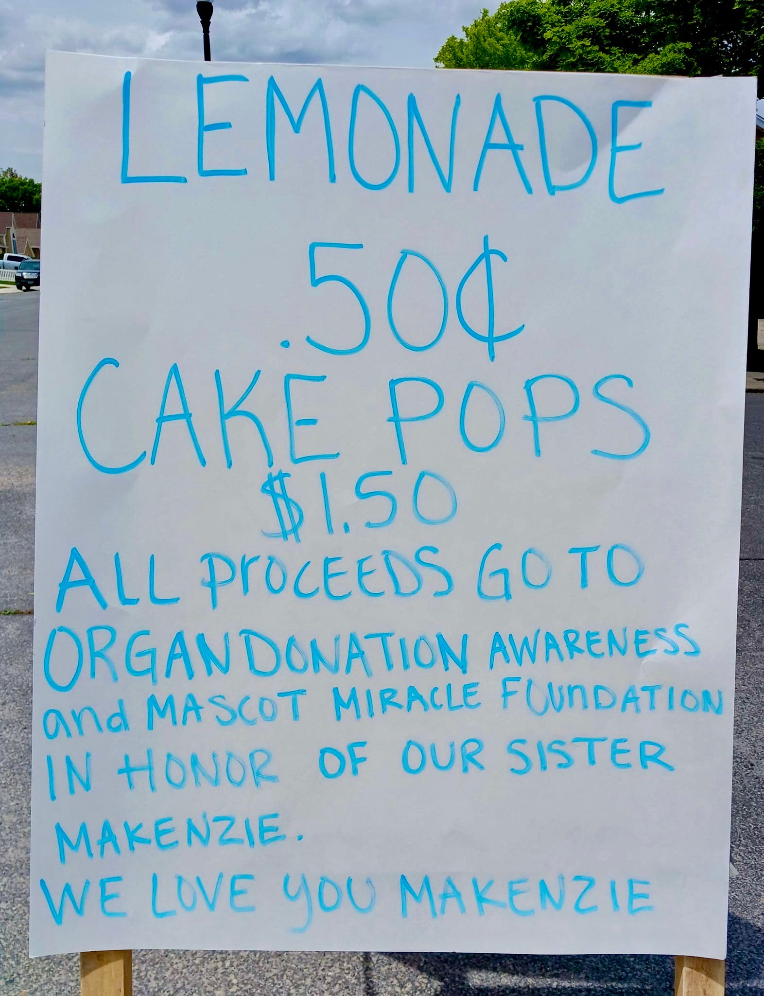 2 girls sell lemonade to raise money for organ donor awareness in honor of their late sister