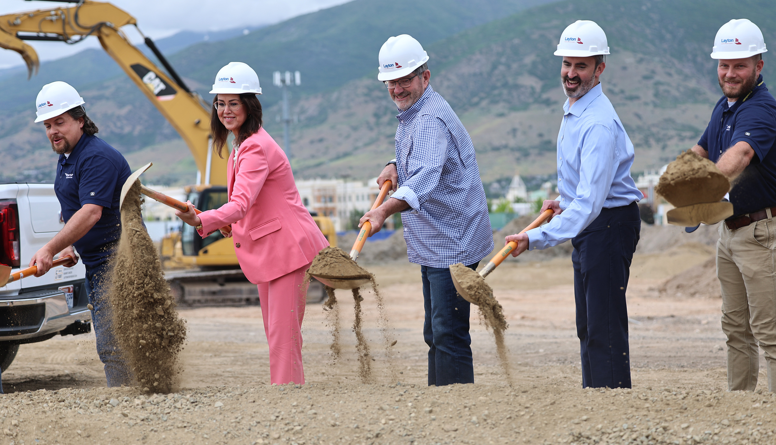 Utah's Lt. Gov. Diedre Henderson joins other state and local officials at a groundbreaking event for a new sports facility in Farmington on Tuesday.