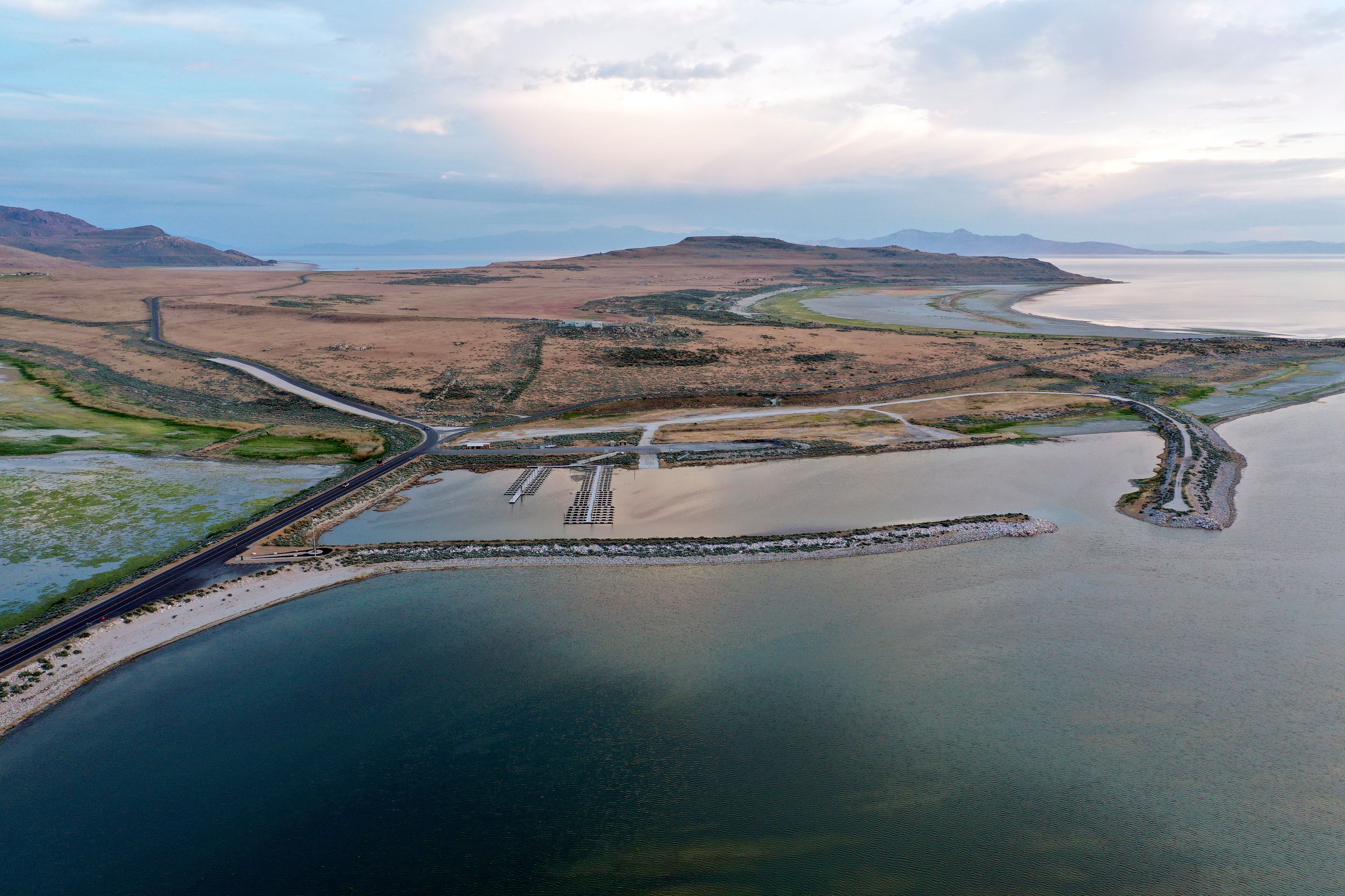 The Antelope Island marina at the Great Salt Lake on June 5. Utah Sen. Mike Lee and Utah Rep. John Curtis unveiled the Great Salt Lake Stewardship Act, addressing the ecological crisis facing the Great Salt Lake.