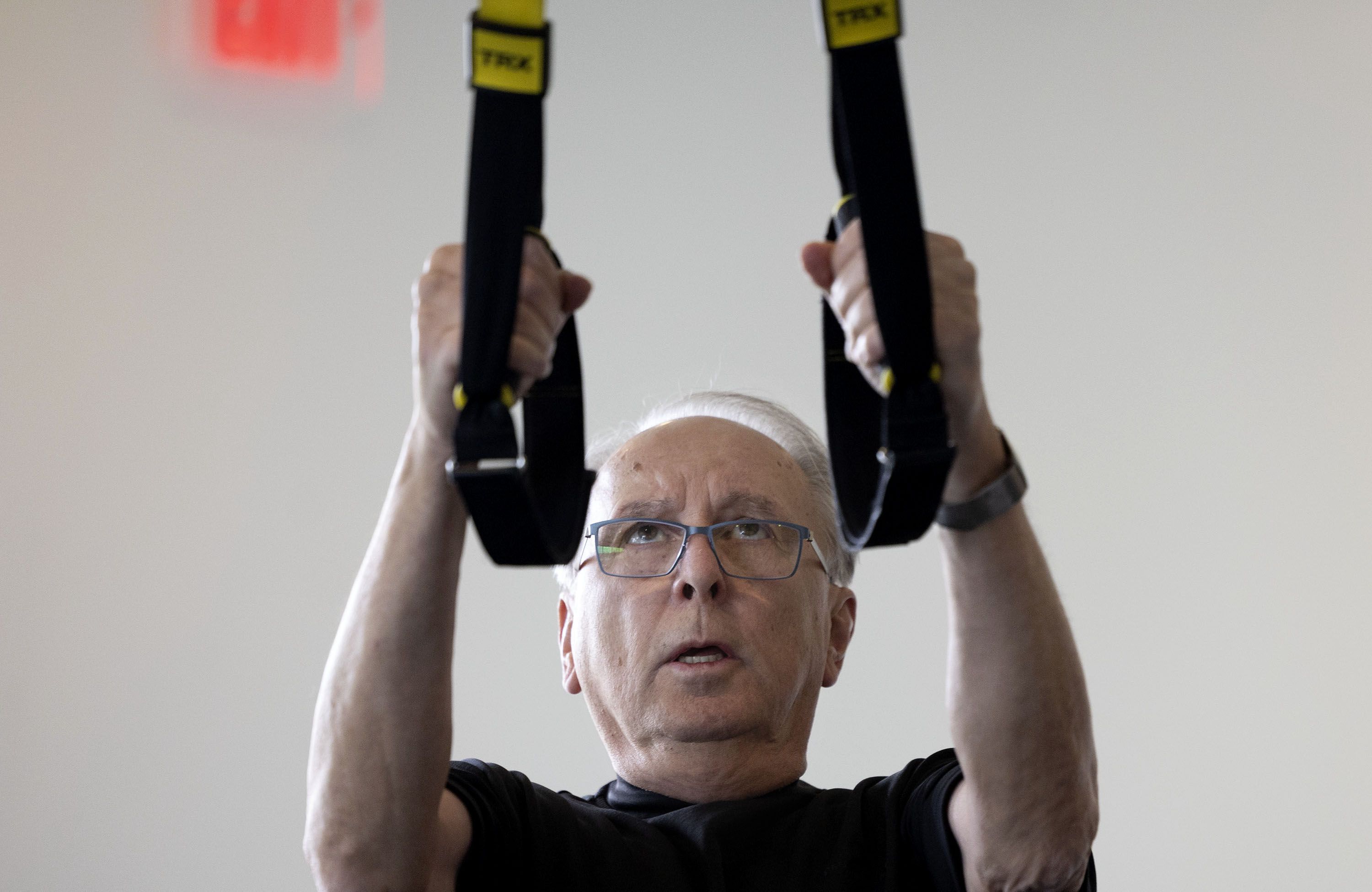 Rich McKeown, 76, works out at Age Performance in Salt Lake City on Wednesday.