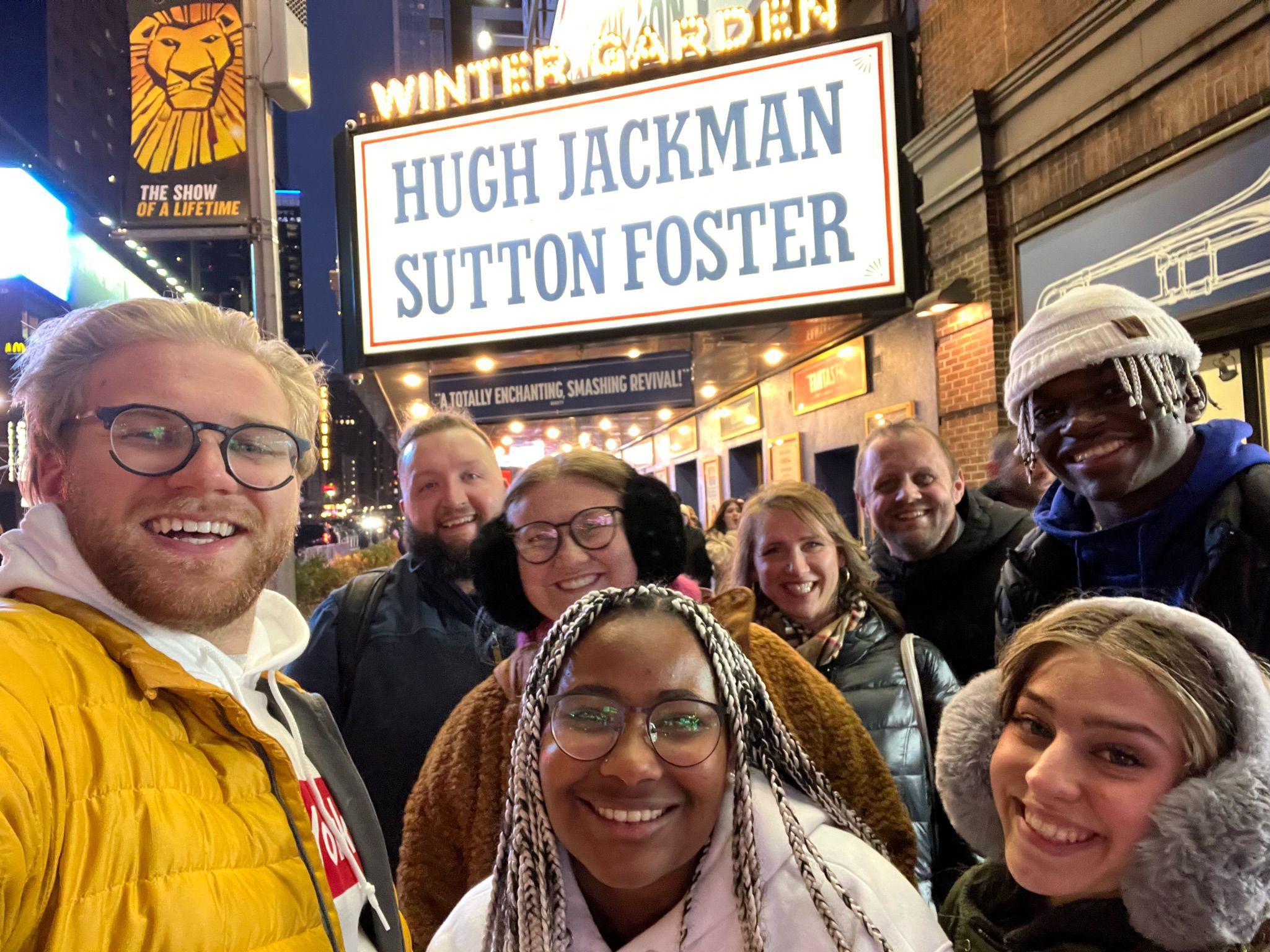 Russell Stevenson with his wife and stepchildren in New York at Christmastime 2022. Front, from left, stepson Tyler Tesch and his wife Mariama and stepdaughter Katy Olsen. Middle, Stepdaughter Sydney Mecham and stepson Levi Olsen. Back: Stepson-in-law Parker Mecham, and Sherilyn and Russell Stevenson.