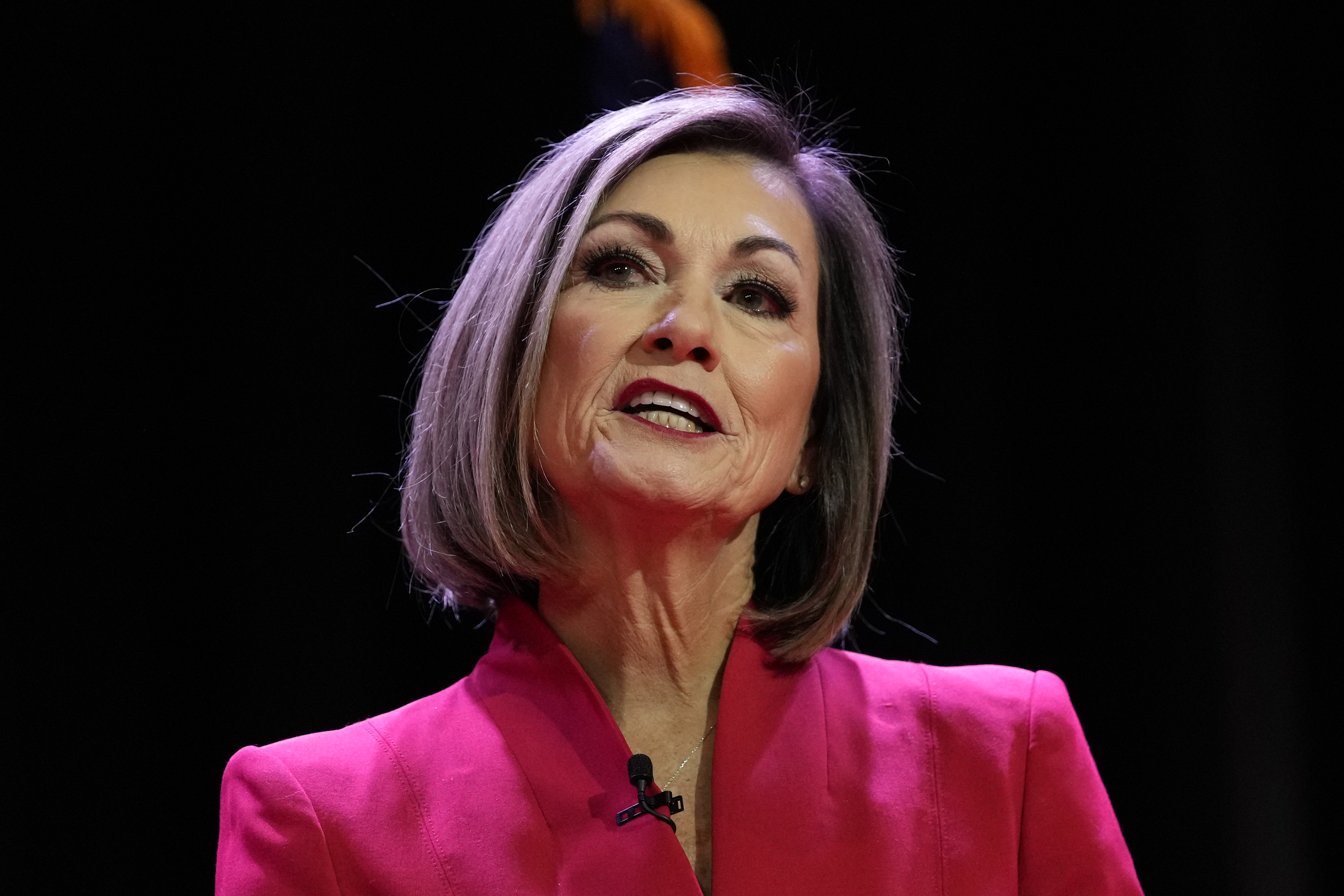 Republican Iowa Gov. Kim Reynolds delivers her inaugural address, Jan. 13, in Des Moines, Iowa. In a statement Friday, Reynolds expressed disappointment in the state Supreme Court's ruling on Iowa's abortion law.