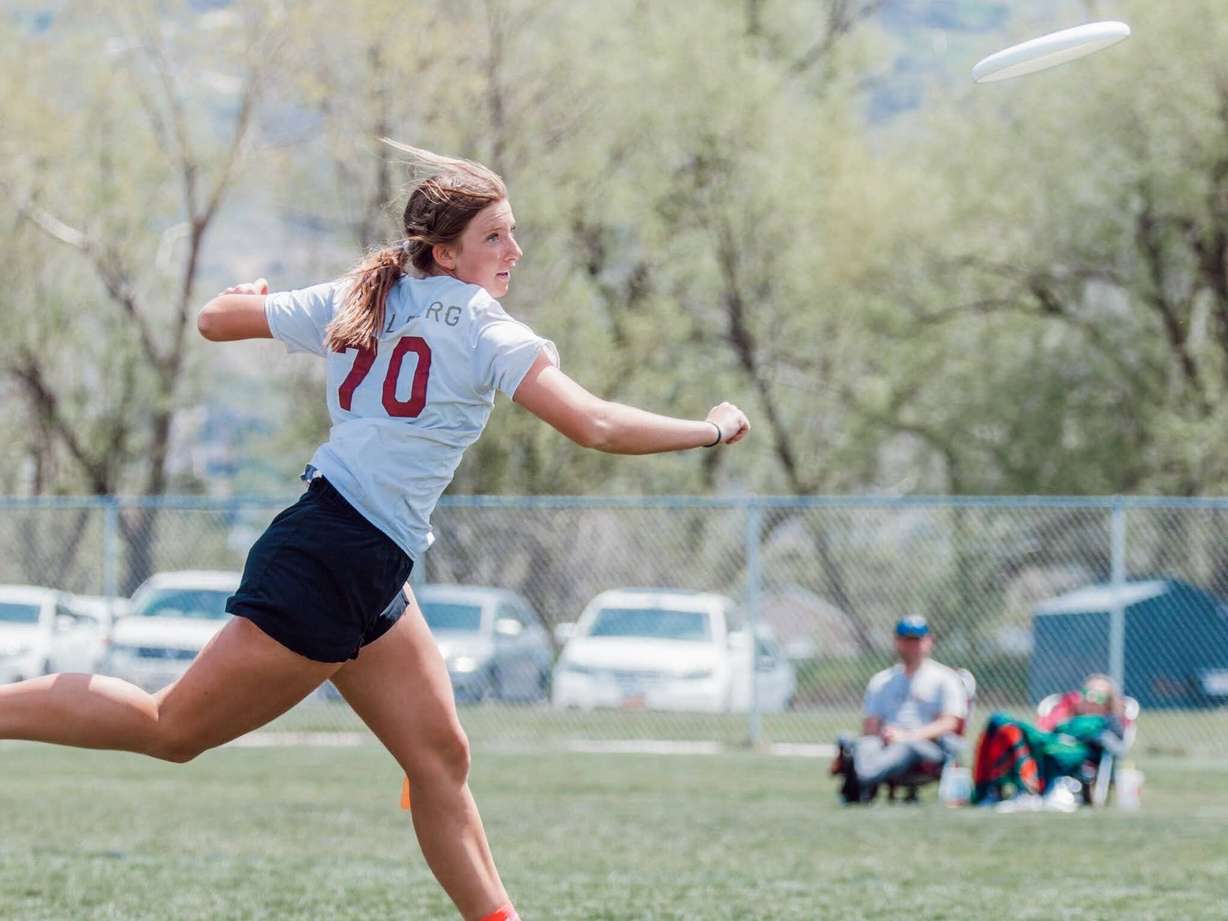 Melissa Swaberg, senior and captain of the Lone Peak girls team, throws a frisbee during an ultimate frisbee game. Swaberg will be competing at the Ultimate Frisbee High School National Invitational Tournament on June 16 and 17 at the Regional Athletic Complex in Salt Lake City.