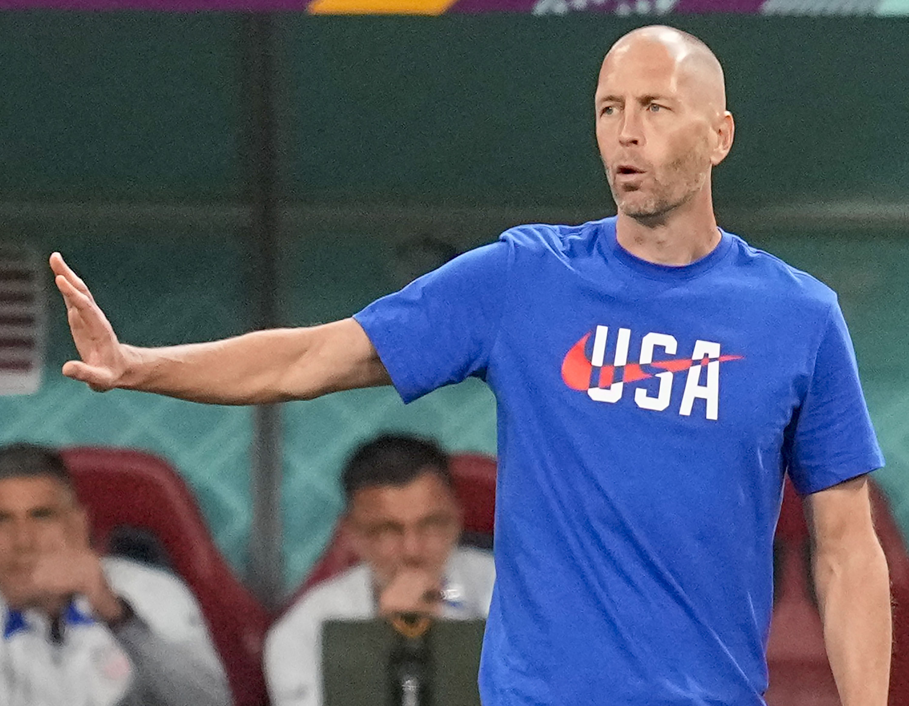 FILE - U.S. coach Gregg Berhalter gestures during the team's World Cup round of 16 soccer match against the Netherlands at Khalifa International Stadium in Doha, Qatar, Dec. 3, 2022. Berhalter has agreed to return as U.S. coach after being cleared in a domestic violence investigation, a person familiar with the decision told The Associated Press. The person spoke on condition of anonymity Thursday night, June 15, because an announcement had not been made. 
