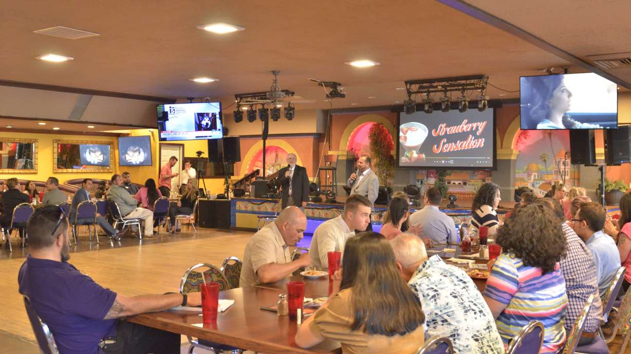 Utah Hispanic Chamber officials talk at a relaunch of the chamber's operations in Ogden, at El Paisa Grill on Thursday.