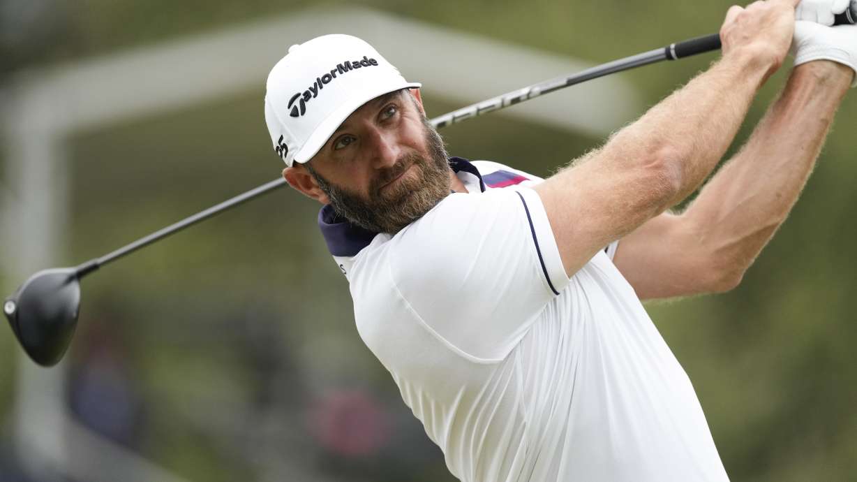Dustin Johnson watches his tee shot on the fifth hole during the second round of the U.S. Open golf tournament at Los Angeles Country Club on Friday, June 16, 2023, in Los Angeles.