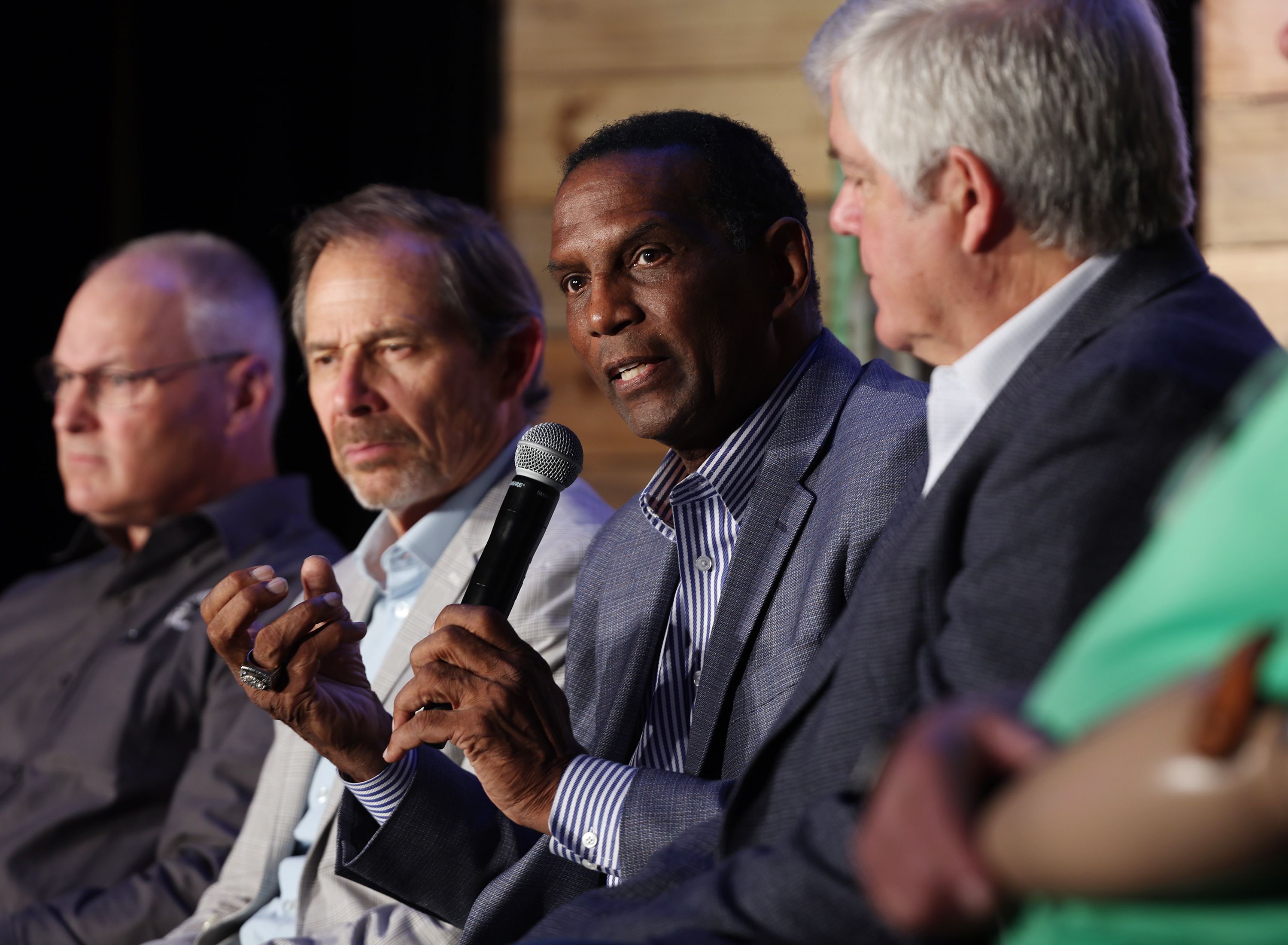 Rep. Burgess Owens, who represents Utah’s 4th District, speaks at the American Conservation Coalition summit at the Marriott City Center in Salt Lake City on Friday.
