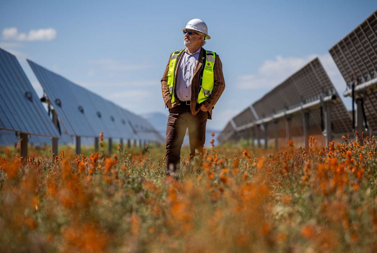 Luigi Resta, president of rPlus Energies, poses for a photo at the Appaloosa Solar 1 project, which rPlus is currently building near Cedar City, on June 8.