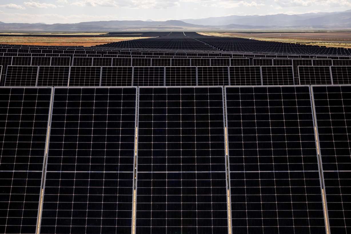 Rows of photovoltaic panels are pictured at the Appaloosa Solar 1 project near Cedar City on June 8.