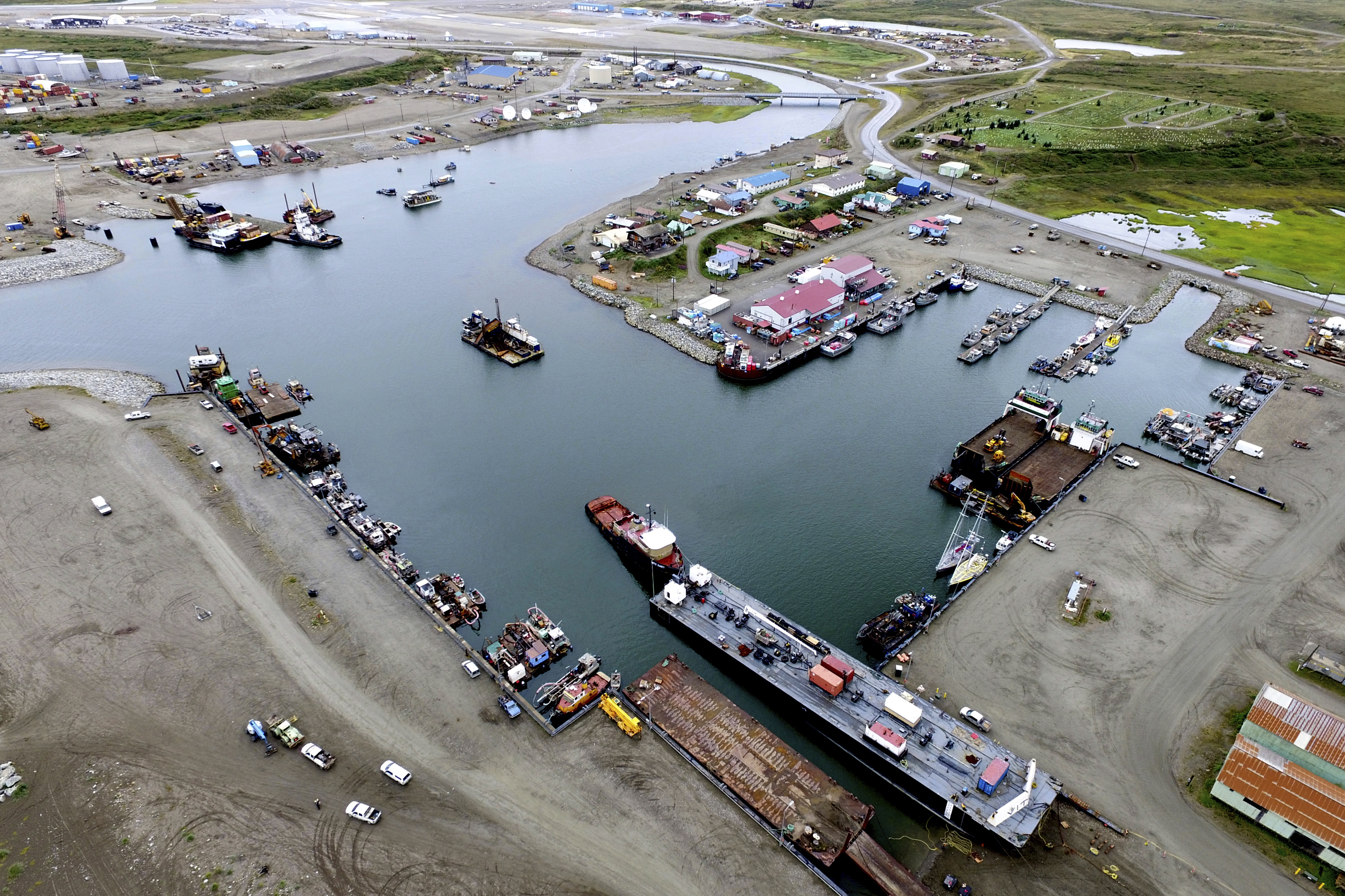 The inner harbor of the Port of Nome, Alaska, on Aug. 11, 2017, where goods at that arrive at the port are then prepared for shipment to villages throughout the region.