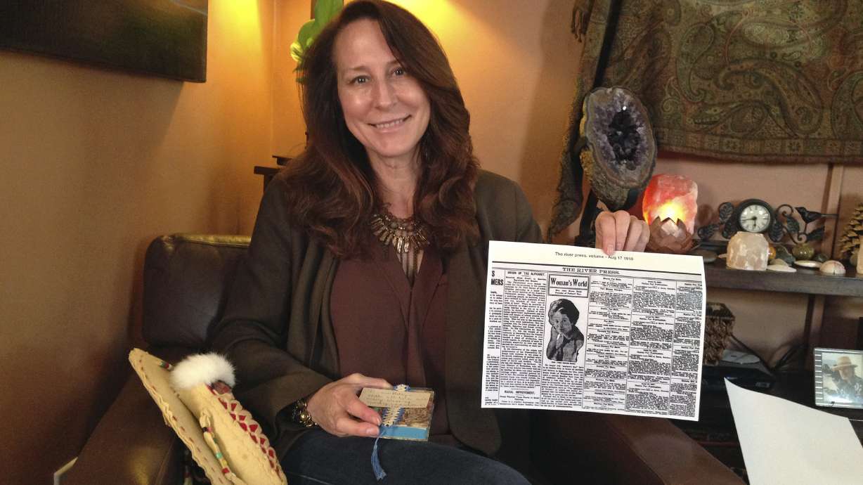 Betsy Roddy of Los Angeles holds a copy of the Aug. 17, 1910, edition of The River Press of Fort Benton, Mont., on June 12, 2017. Roddy's great-grandmother, the late Sonora Smart Dodd, launched Father's Day in 1910 in Washington.