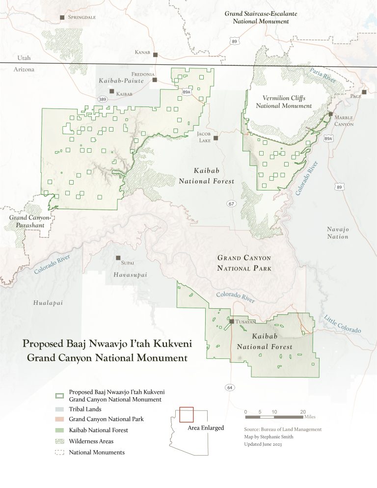 This is a map of the proposed Baaj Nwaavjo I’tah Kukveni Grand Canyon National Monument, Northern Arizona.