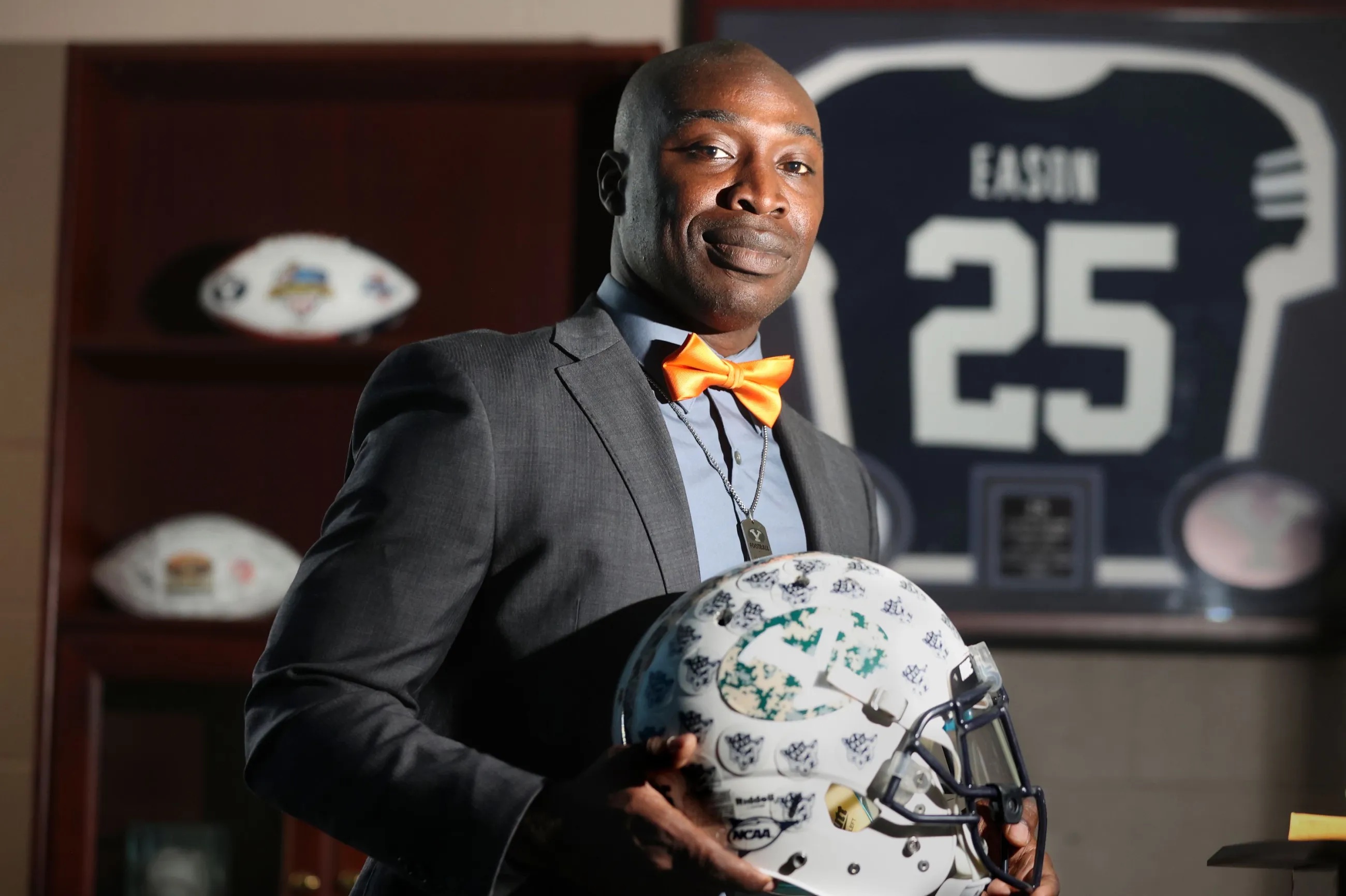 Corby Eason, former BYU football cornerback and current North Layton Junior High principal, poses for a portrait in his new office at North Layton Junior High School in Layton on June 13.