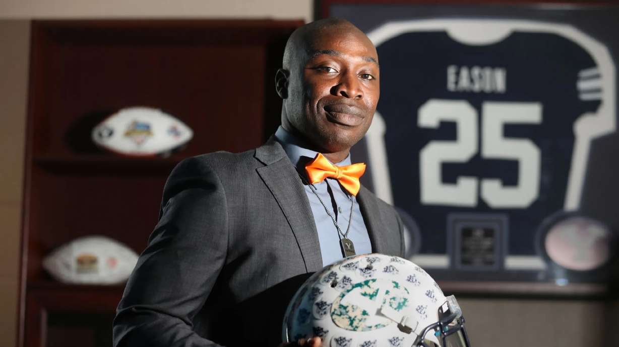 Corby Eason, former BYU football cornerback and current North Layton Junior High principal, poses for a portrait in his new office at North Layton Junior High School in Layton on June 13.