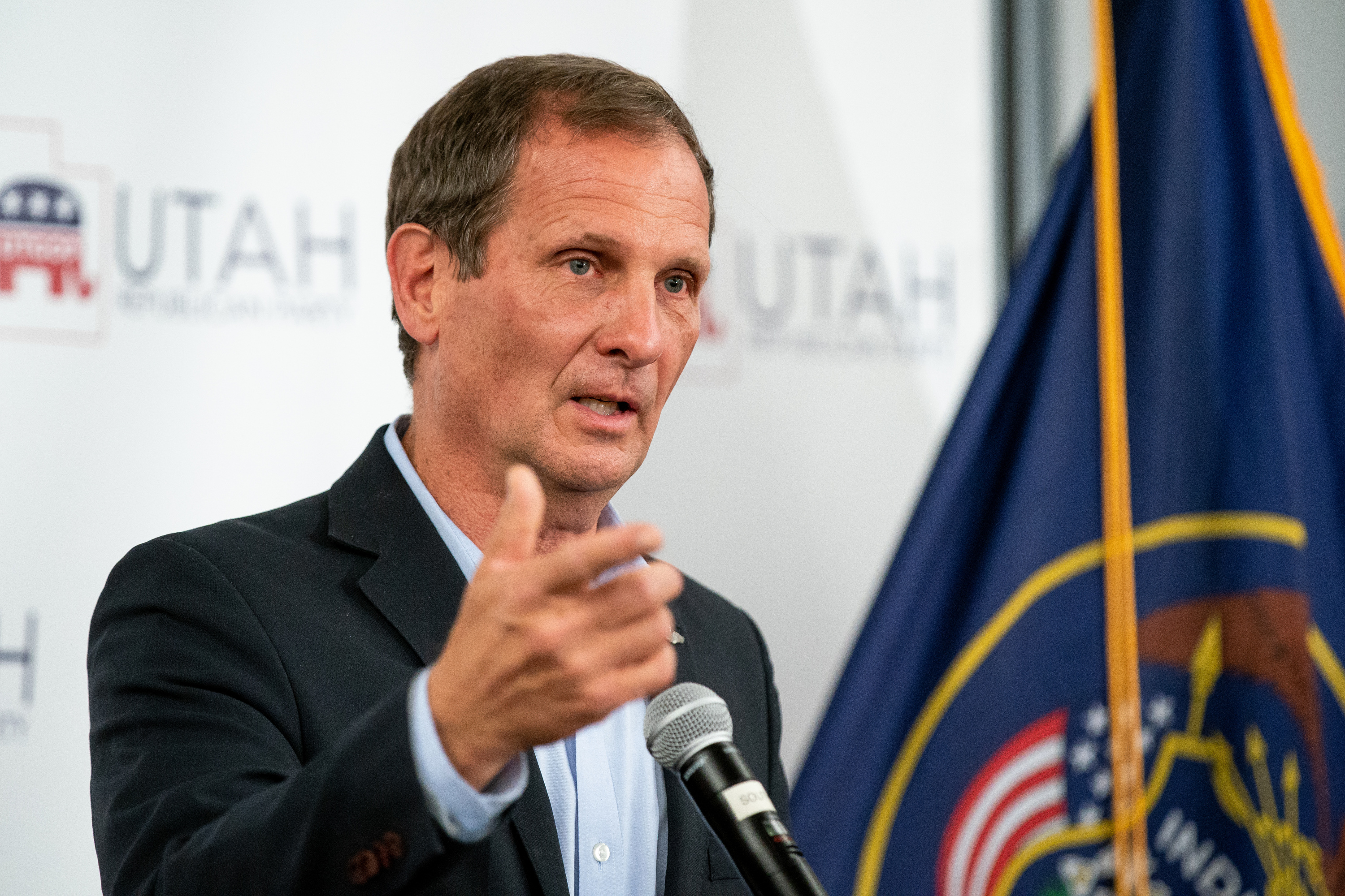 Rep. Chris Stewart, R-Utah, speaks in Sandy on Nov. 3, 2020. A federal judge has denied a request from a Jan. 6 defendant to travel to Washington, D.C., for President-elect Donald Trump's inauguration this month at Stewart's invitation.