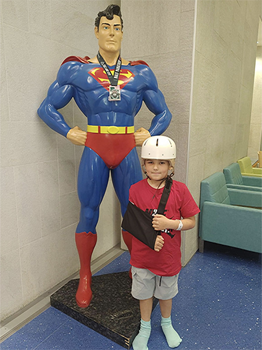 Rayce Valentin is pictured four days after the accident.