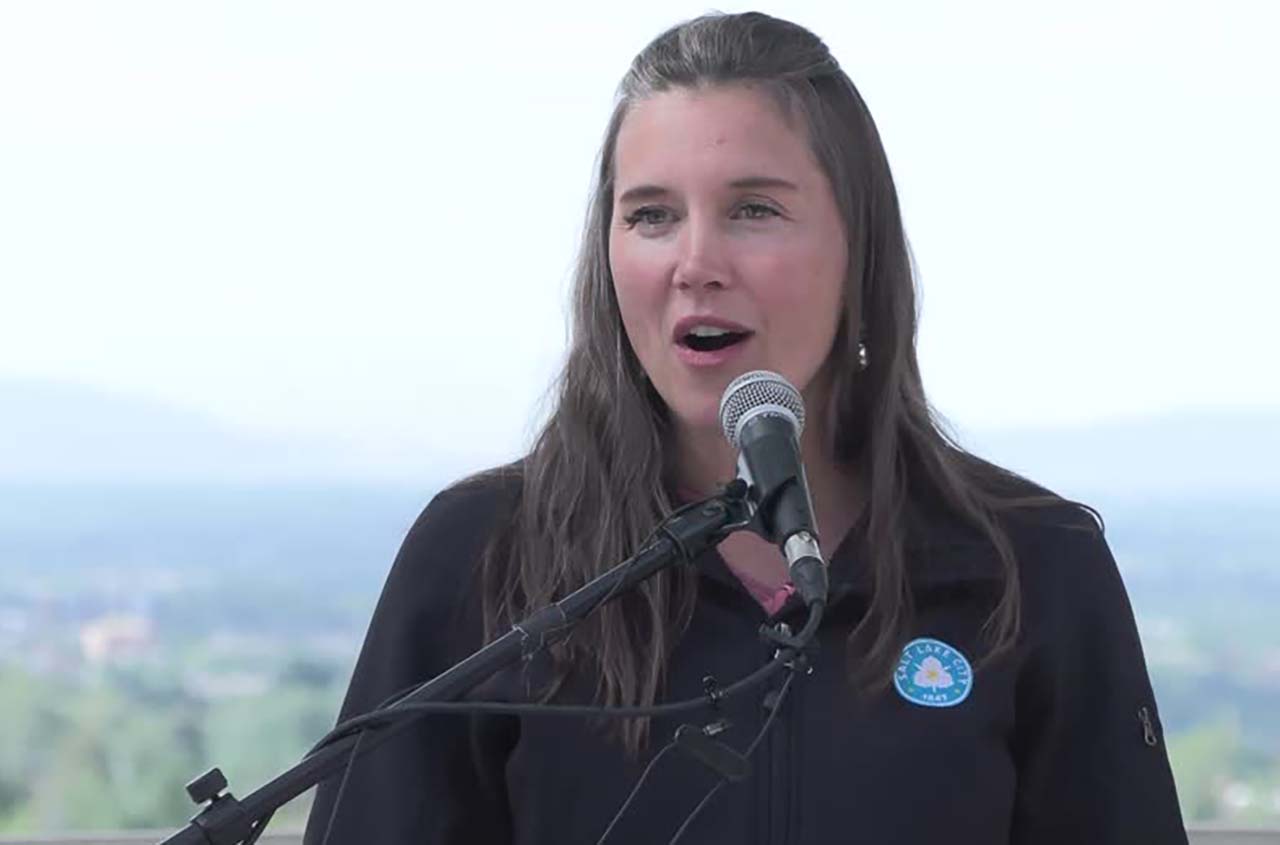 Salt Lake City Mayor Erin Mendenhall speaks at an event kicking off Utah's 14th annual Clear the Air challenge Tuesday in Salt Lake City. The goal is to improve air by traveling smarter, specifically during the month of July.
