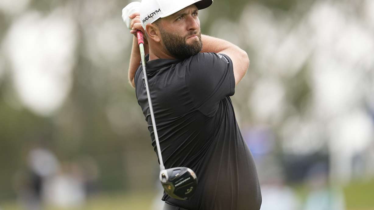 Jon Rahm watches his tee shot on the third hole during the first round of the U.S. Open golf tournament at Los Angeles Country Club on Thursday, June 15, 2023, in Los Angeles.