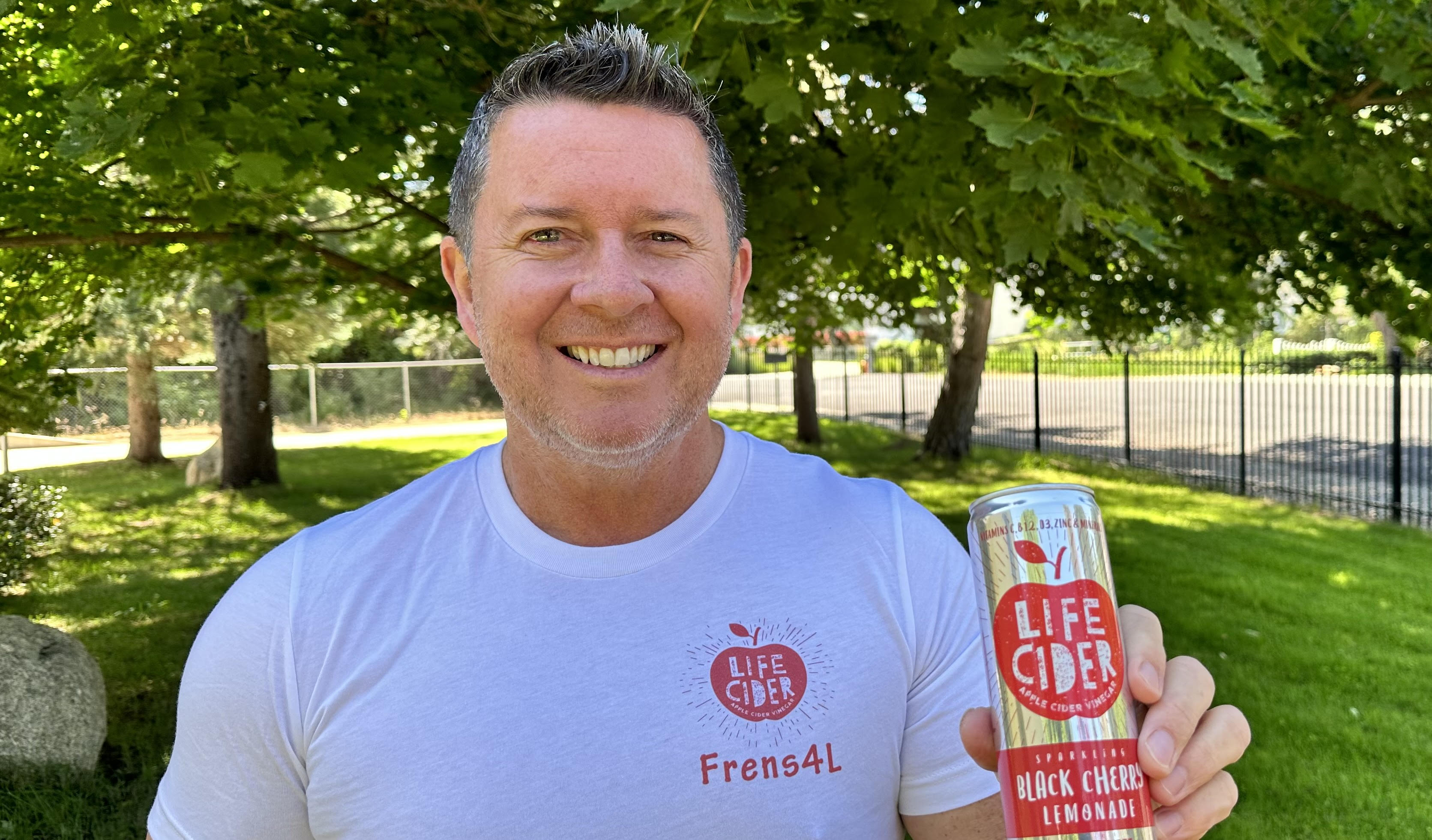 Jon Pierre Francia holds a can of his Life Cider lemonade. The Utah-based company is spreading awareness about managing gut health to heal obesity, diabetes and chronic health issues.