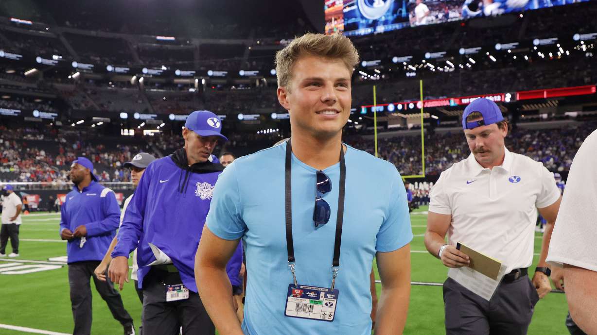 Former BYU quarterback Zach Wilson attends the Vegas Kickoff Classic between BYU and Arizona in Las Vegas on Saturday, Sept. 4, 2021.