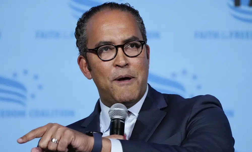 Former Texas Rep. Will Hurd speaks during the Iowa Faith and Freedom Coalition Spring Kick-Off, April 22, in Clive, Iowa. Hurd says he's running for president. 