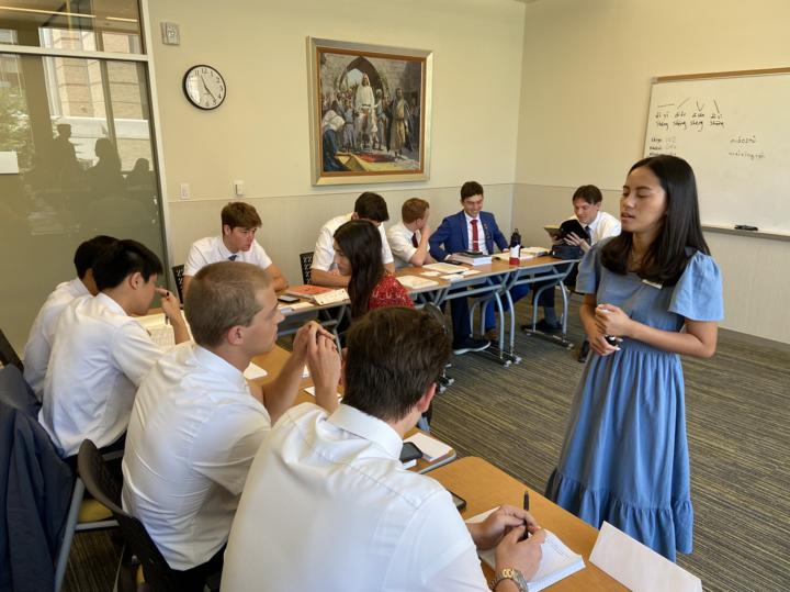 Missionaries of The Church of Jesus Christ of Latter-day Saints study at the Mission Training Center in Provo on Thursday.