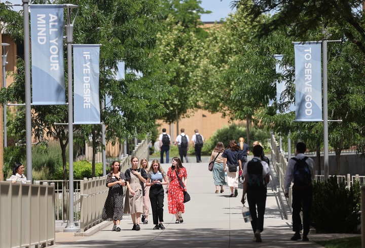 Missionaries of The Church of Jesus Christ of Latter-day Saints at the Mission Training Center in Provo on Thursday.