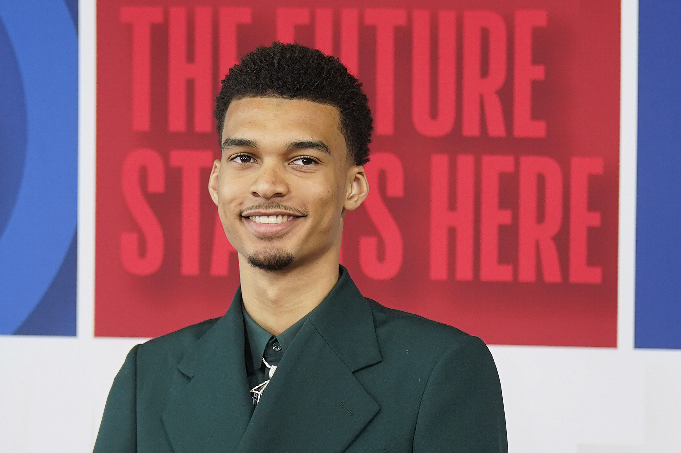 Victor Wembanyama arrives at Barclays Center before the NBA basketball draft, Thursday, June 22, 2023, in New York. 