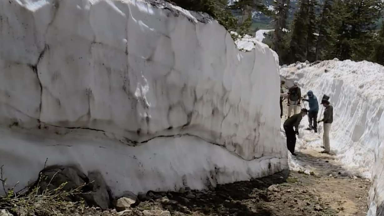 Although summer has already begun, crews are still digging out snow covering mountain bike trails at Deer Valley Resort on Thursday.