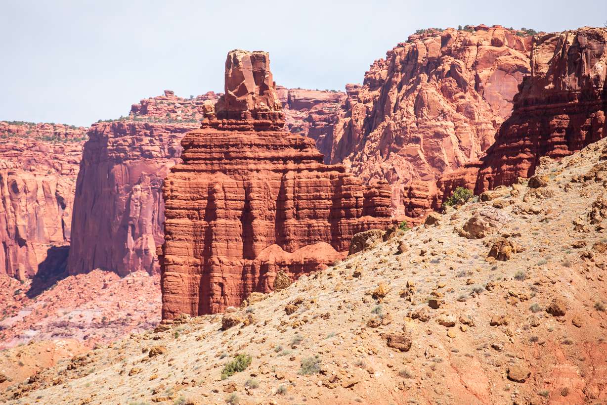 Chimney Rock is pictured from afar at Capitol Reef National Park on May 22, 2021.