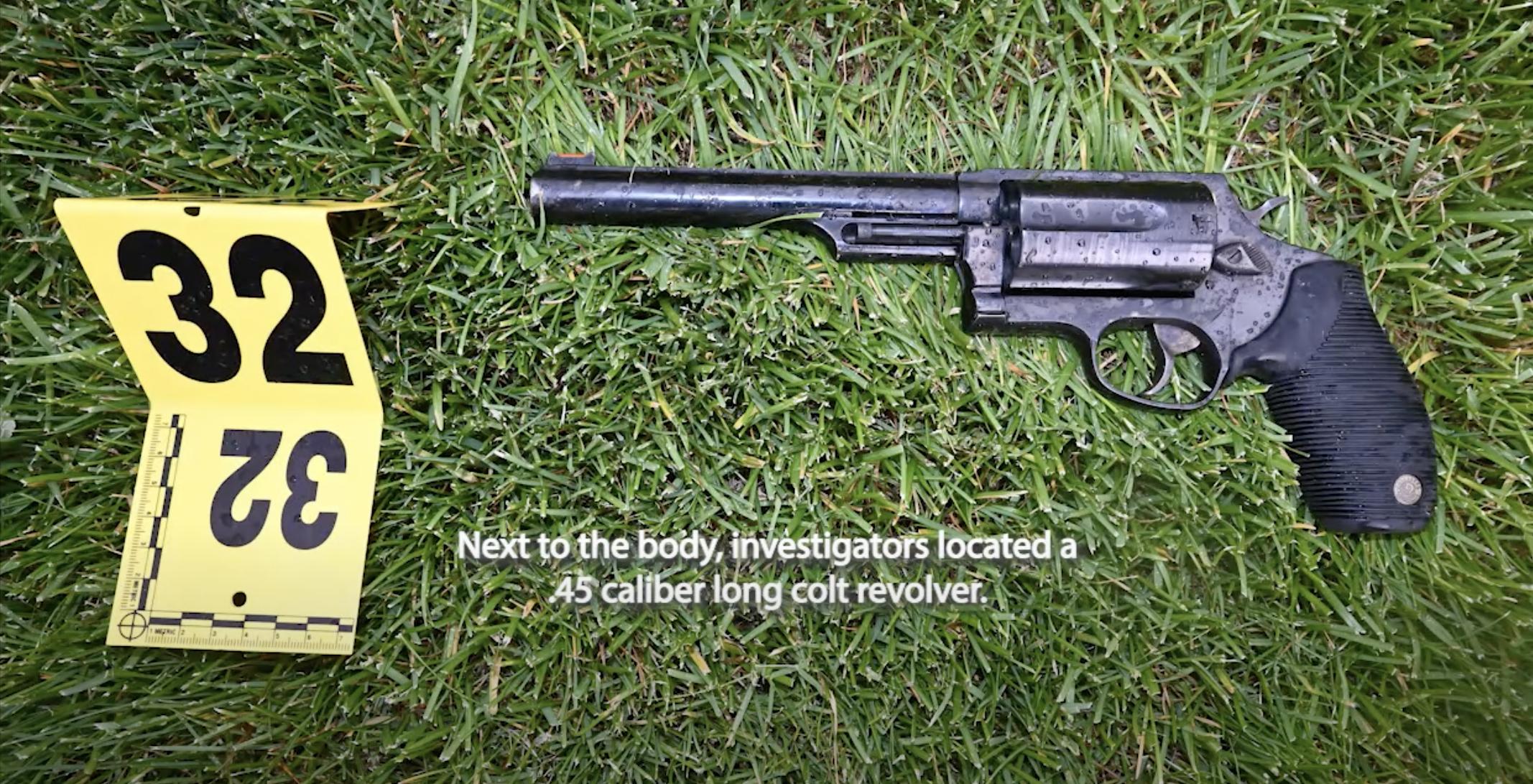 Investigators found a .45-caliber long Colt revolver next to the body of Brian Simonton following a shootout with police on June 6.