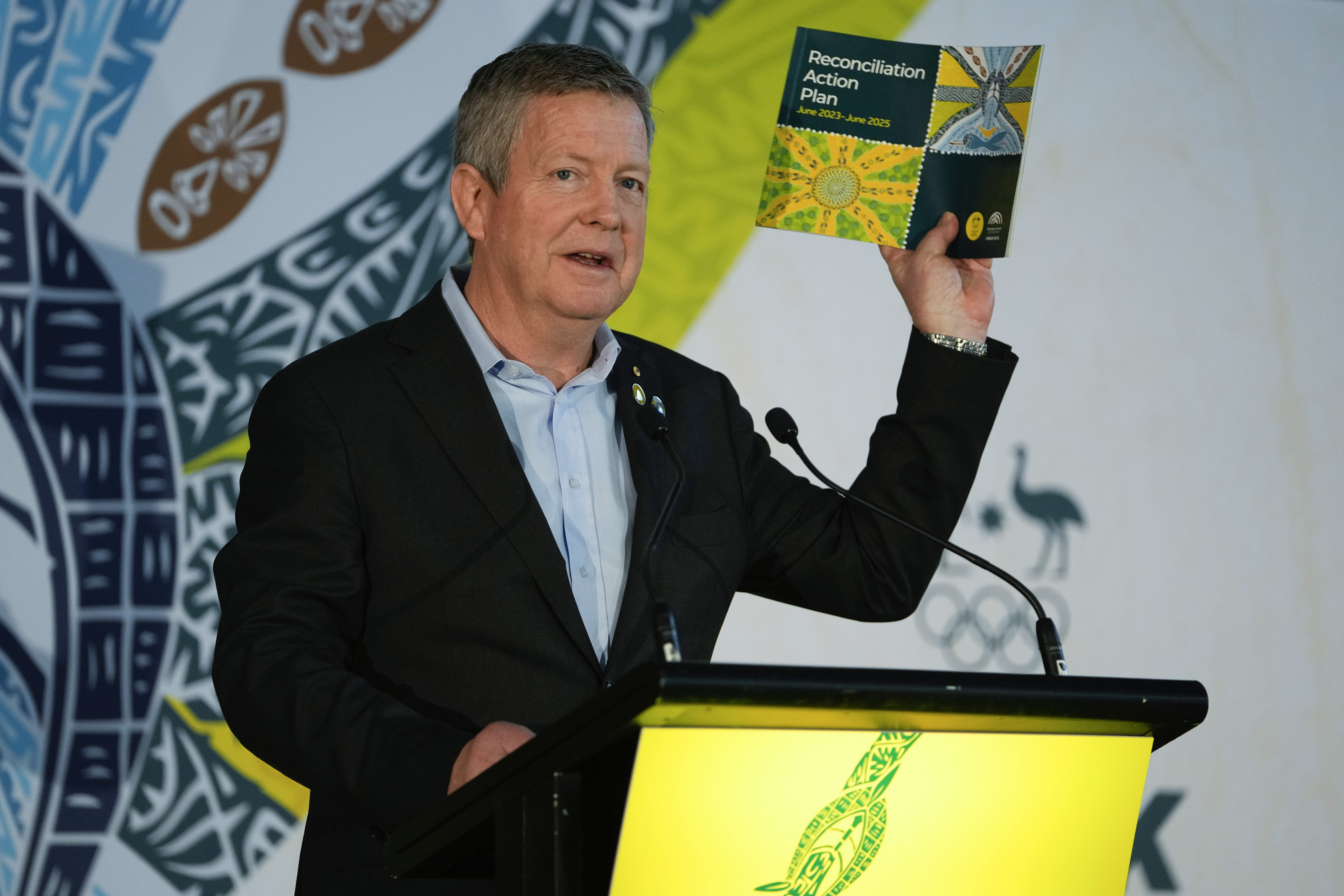 Australian Olympic Committee Chief Executive Matt Carroll speaks in Sydney, Australia, June 1, 2023. Responding to Aaron D'Souza, the Australia-born, London-based president of the Enhanced Games, a sort of Olympics without drug testing, Carroll said Monday, June 26, 2023, "We know next to nothing about this organization but sport needs to be clean and it needs to be safe for all athletes." 