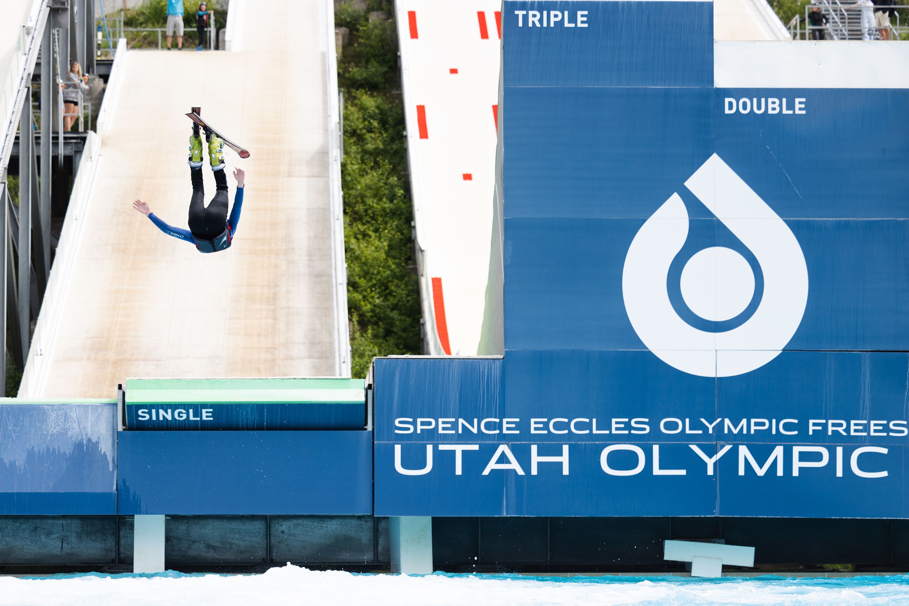 A participant jumps off a ski ramp at the Utah Olympic Park in Park City on June 23. Salt Lake City could be on its way to hosting another Winter Games as soon as October, an official said.
