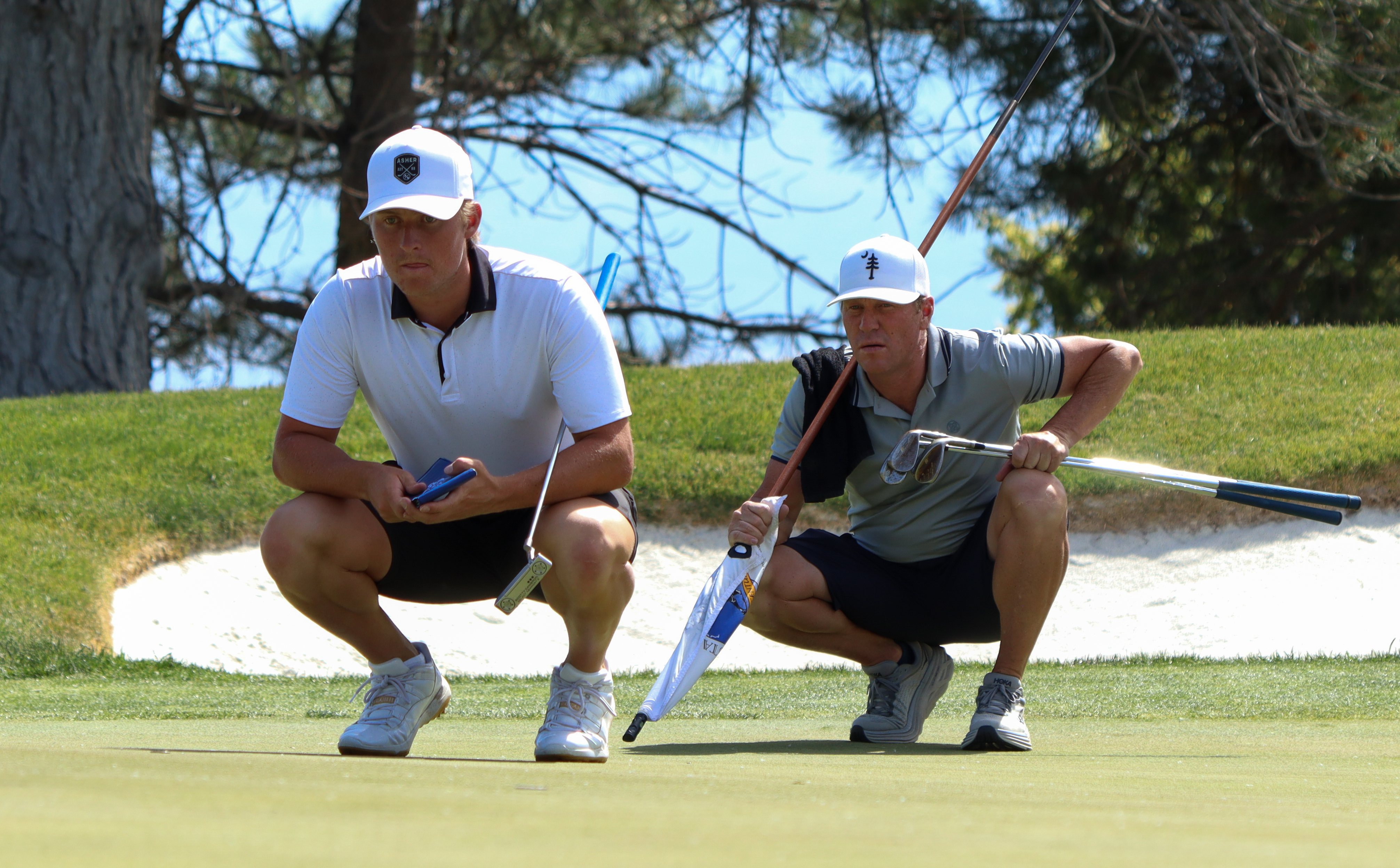BYU rising junior Zac Jones looks over a putt during the first round of stroke play at the 125th Utah state amateur championship, Monday, June 26, 2023 at The Country Club in Salt Lake City.
