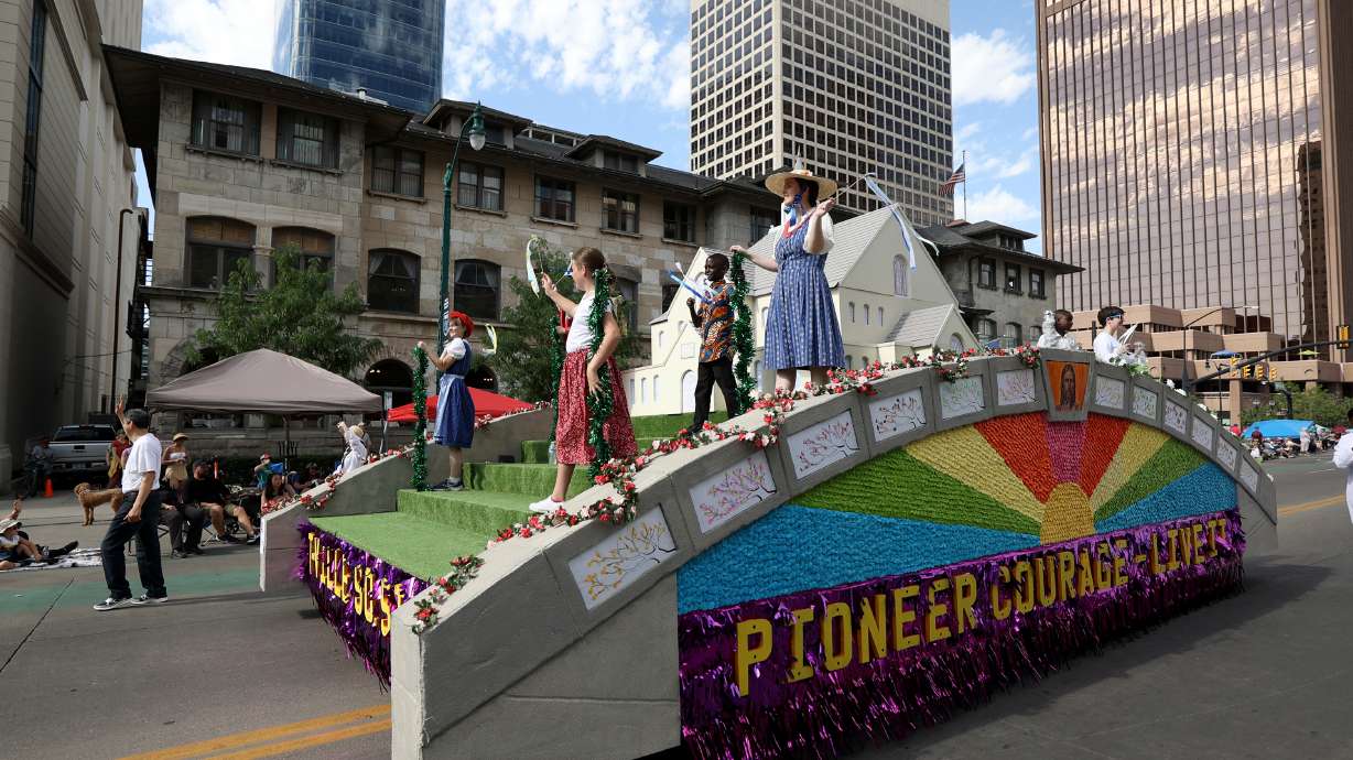 The Taylorsville Utah South Stake float moves along the Days of ’47 Parade route in Salt Lake City on July 23, 2022. This year's parade on July 24 will end in a different location because of construction near Liberty Park.