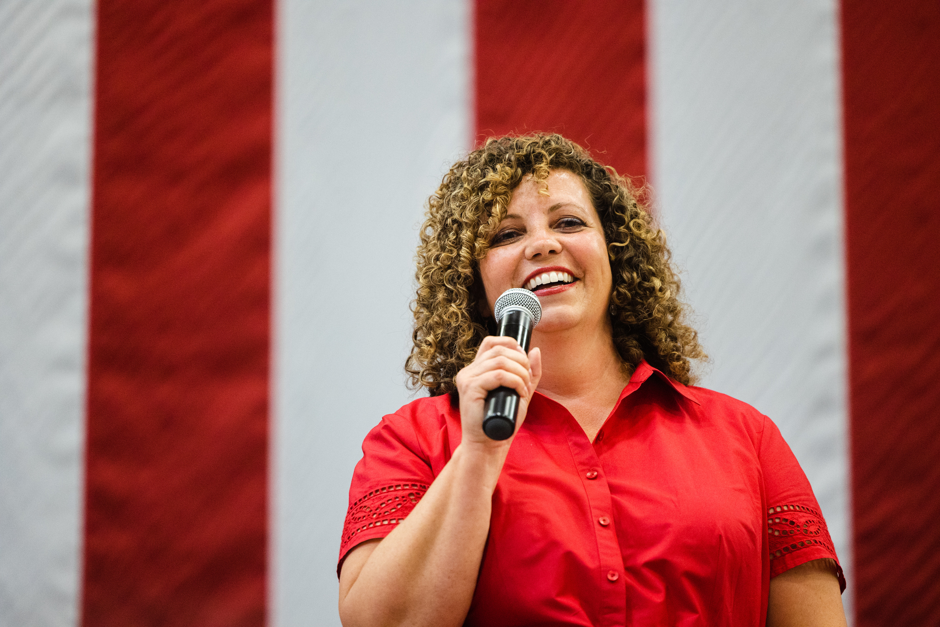 Utah 2nd District congressional candidate Celeste Maloy speaks at the Utah Republican Party’s special convention in Delta on June 24. A losing GOP candidate has filed a lawsuit against her, saying Maloy should be disqualified from the race.