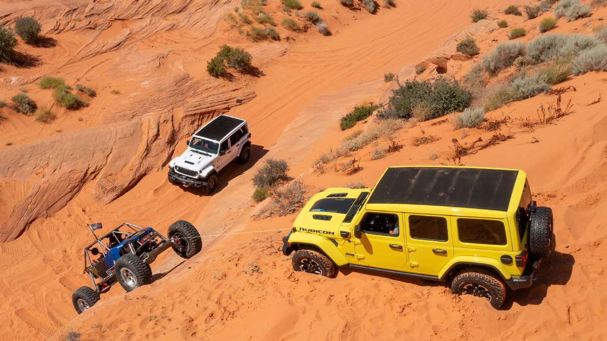 The new 2024 Jeep® Wrangler features an available factory-installed 8,000-pound-capacity Warn winch.