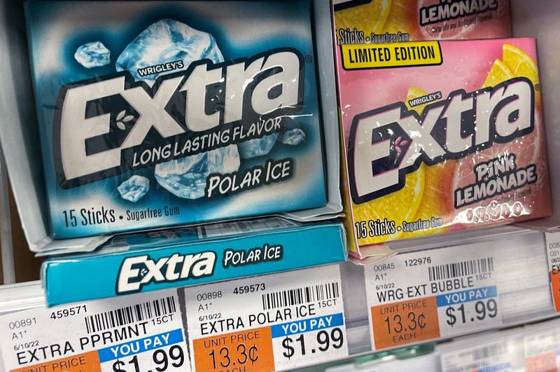 Packs of Wrigley's Extra gum are seen on display at a store in New York City, N.Y. on Thursday. The artificial sweetener aspartame is set to be declared a possible carcinogen next month by a leading global health body, according to two sources with knowledge of the process, pitting it against the food industry and regulators.