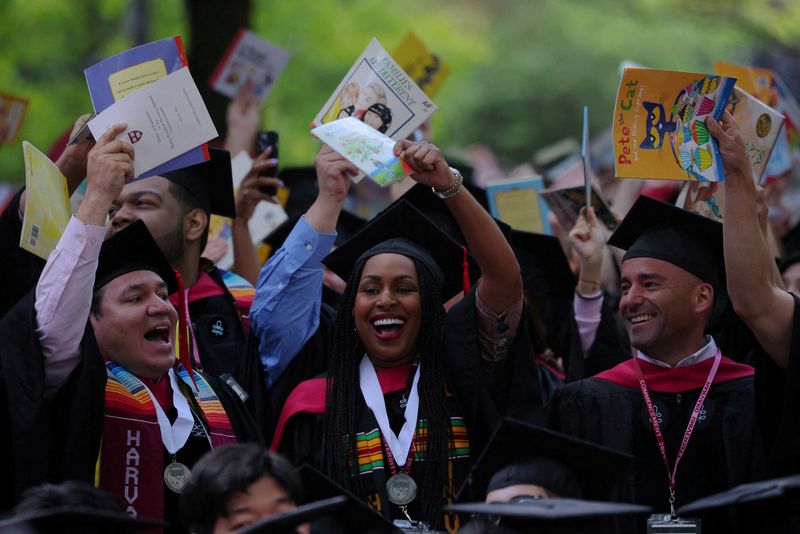 School of Education graduates react after receiving their degrees during Harvard University's 372nd Commencement Exercises in Cambridge, Mass., May 25. The U.S. Supreme Court on Thursday struck down race-conscious student admissions programs at Harvard University and the University of North Carolina in a sharp setback to affirmative action policies.
