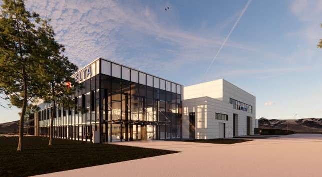 A rendering of a new Delta Air Lines pilot training facility near Salt Lake City International Airport set to open in 2025. The airline broke ground on the project Thursday.