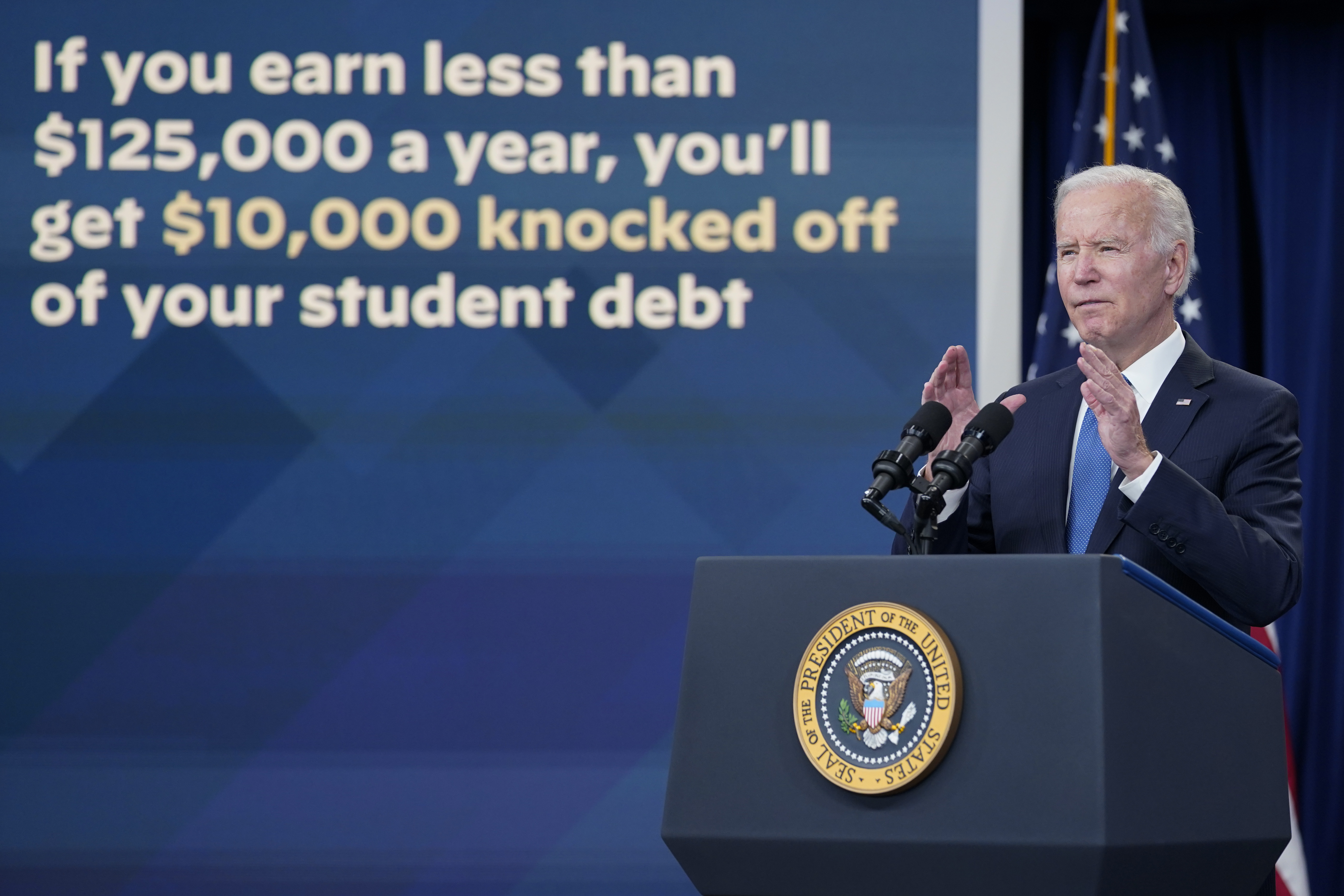 President Joe Biden speaks about the student debt relief portal beta test in the South Court Auditorium on the White House complex in Washington, Oct. 17, 2022. A sharply divided Supreme Court has ruled that the Biden administration overstepped its authority in trying to cancel or reduce student loans for millions of Americans.
