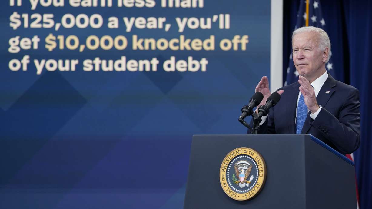 President Joe Biden speaks about the student debt relief portal beta test in the South Court Auditorium on the White House complex in Washington, Oct. 17, 2022. A sharply divided Supreme Court has ruled that the Biden administration overstepped its authority in trying to cancel or reduce student loans for millions of Americans.