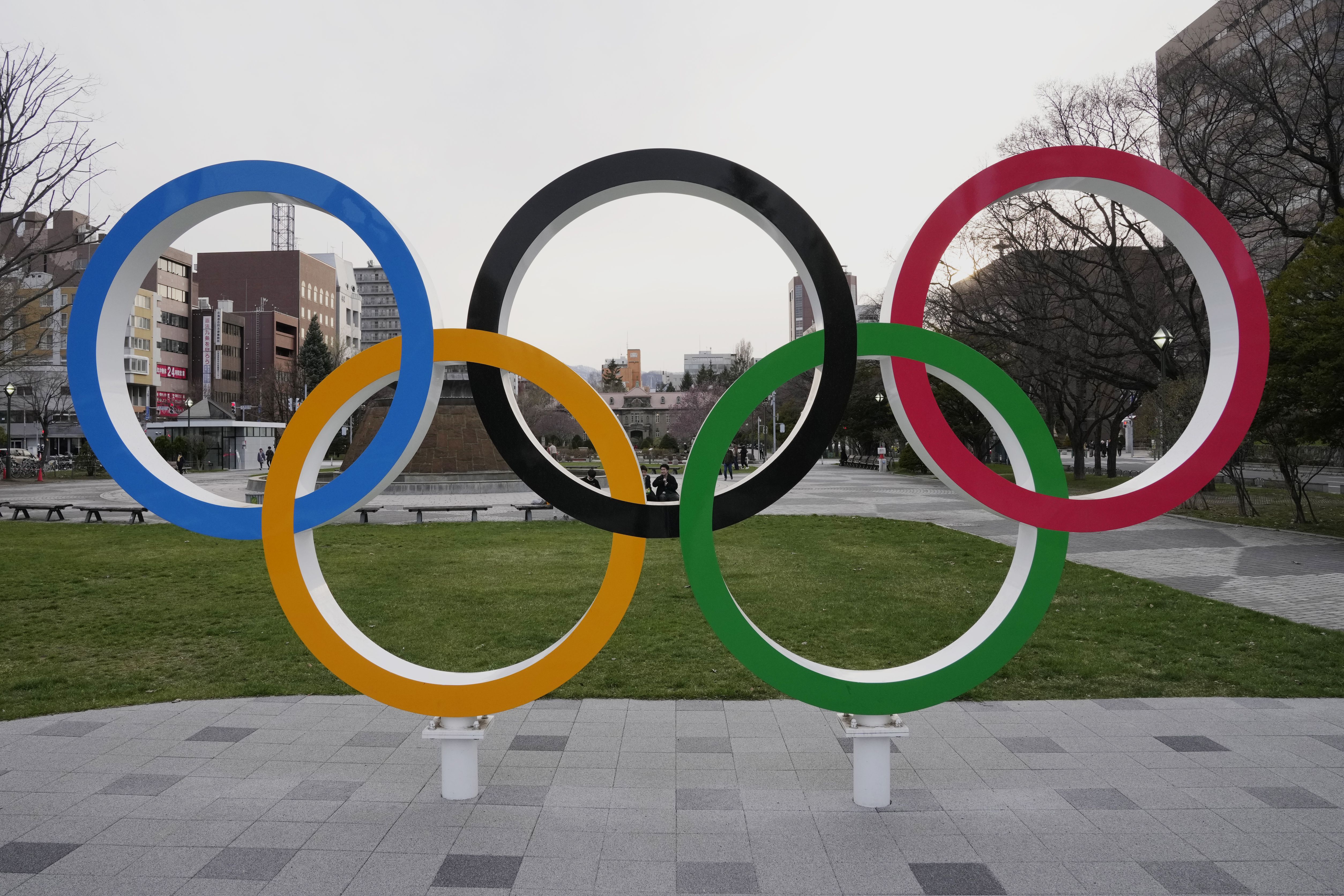 The Olympic rings are displayed in Sapporo, northern Japan, April 15. The newly reelected president of the Japanese Olympic Committee is continuing to raise doubts about Sapporo staying in the race for the next Winter Games to be awarded.