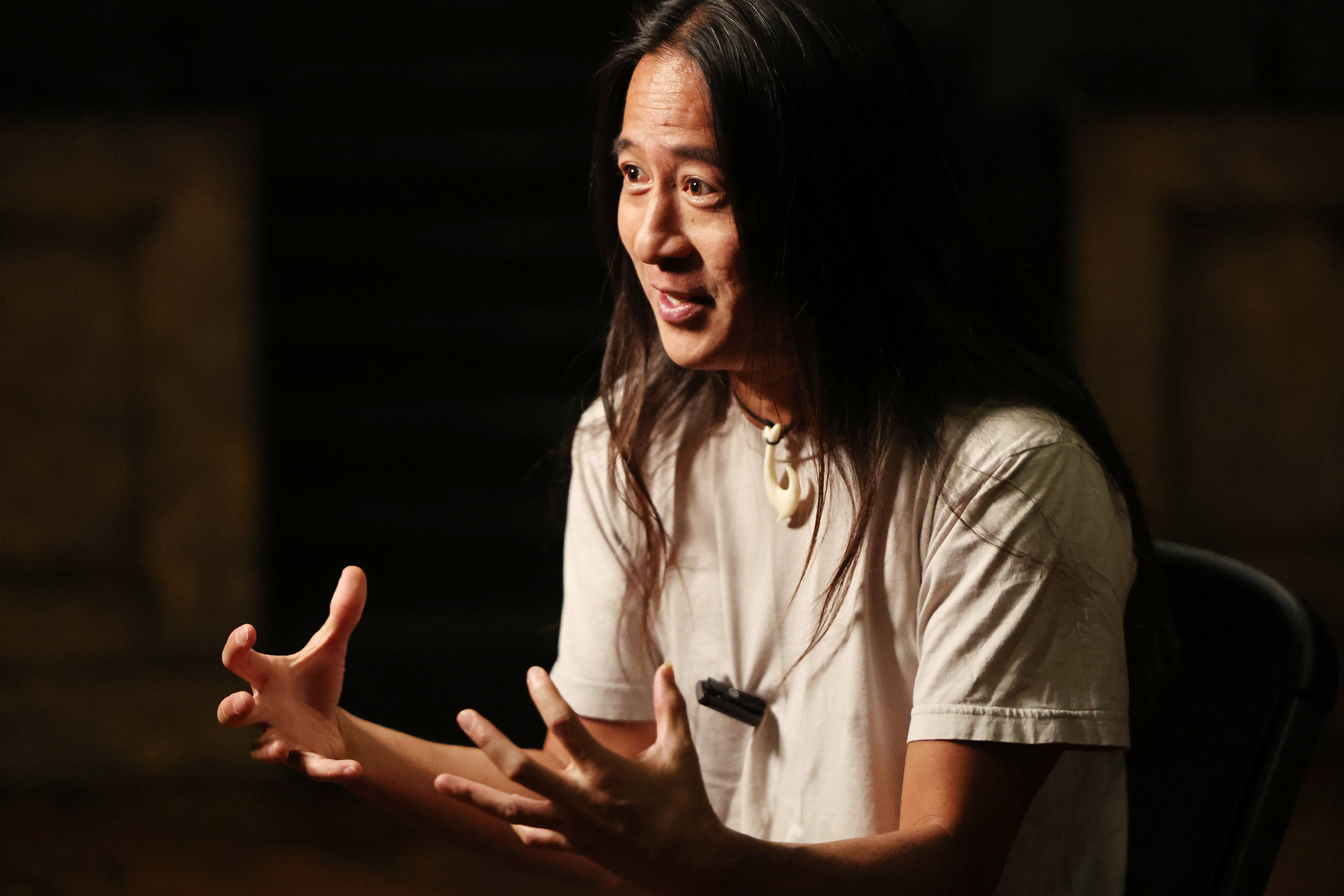 Hawaiian Poet Kealoha Wong, gestures during an interview inside the West Valley Performing Arts Center on Thursday. Wong conducted a five-week intensive arts program with a special invitation to Pacific Islander, BIPOC, and LGBTQ youth.