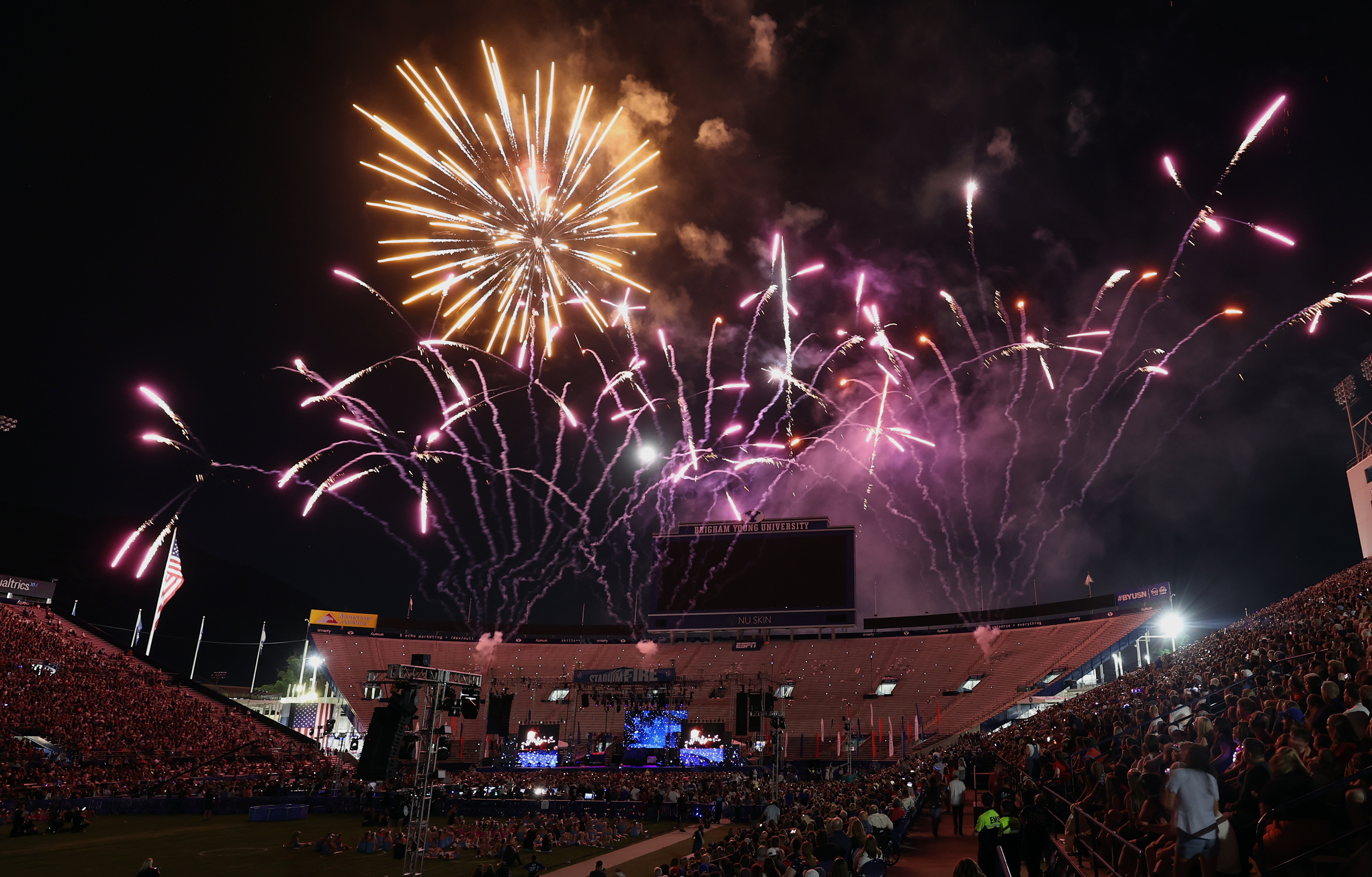 Fireworks explode over LaVell Edwards Stadium at the Stadium of Fire in Provo on July 1.