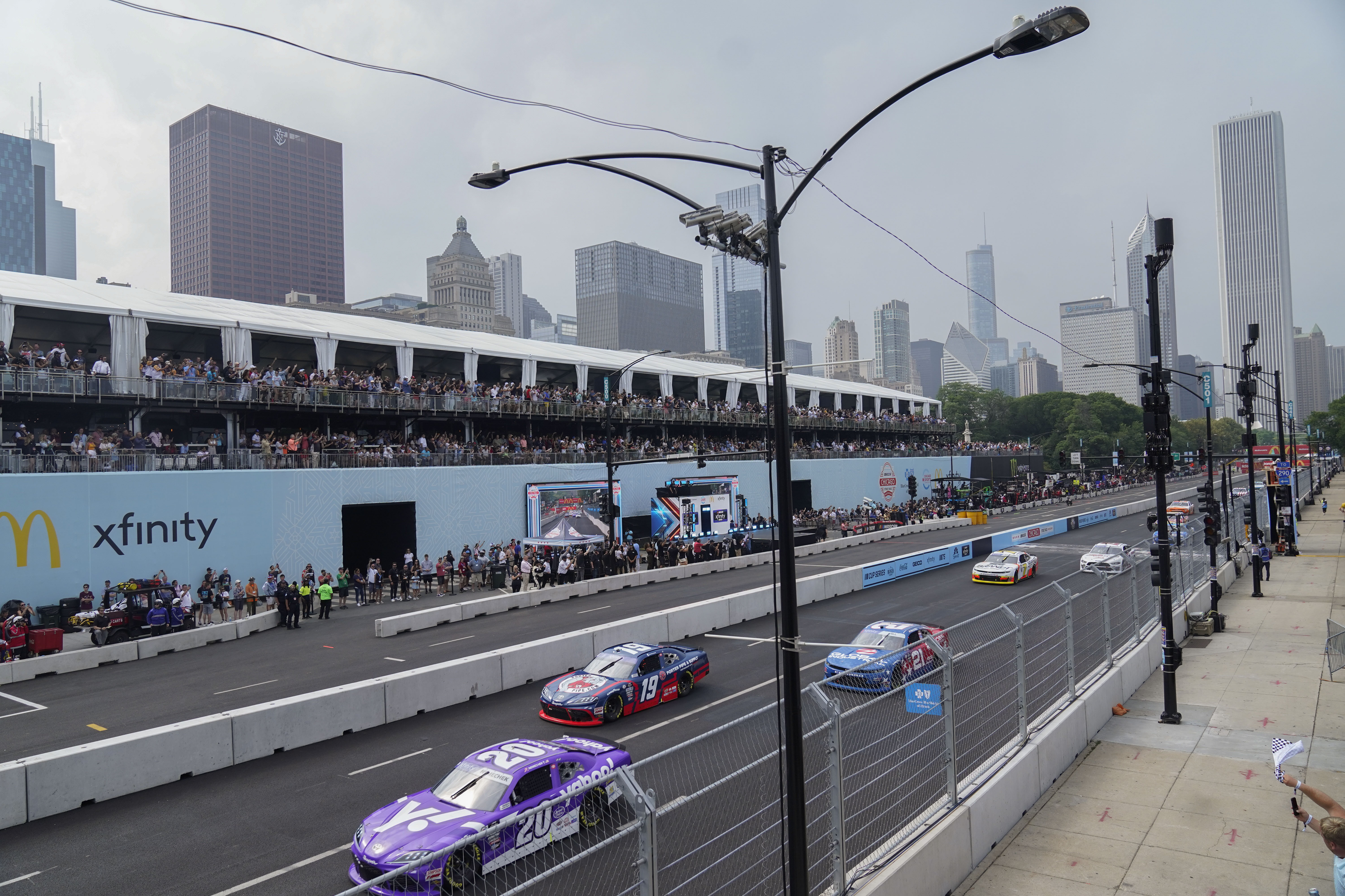 Drivers compete in the Loop 121 NASCAR Xfinity Series auto race Saturday, July 1, 2023, in downtown Chicago. 